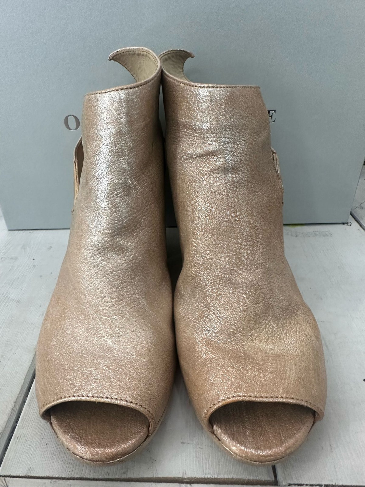 Officine Creative Ankle Boots Genuine Leather Woman Size Eu37 Gold Heel 3 1/8in