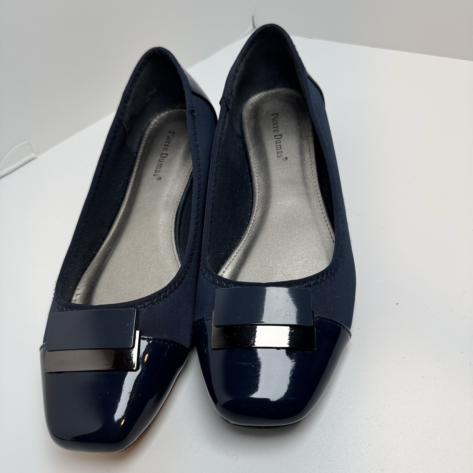 Pierre Dumas Navy Blue Ballet Flats Square Toe Buckle Women’s 9M