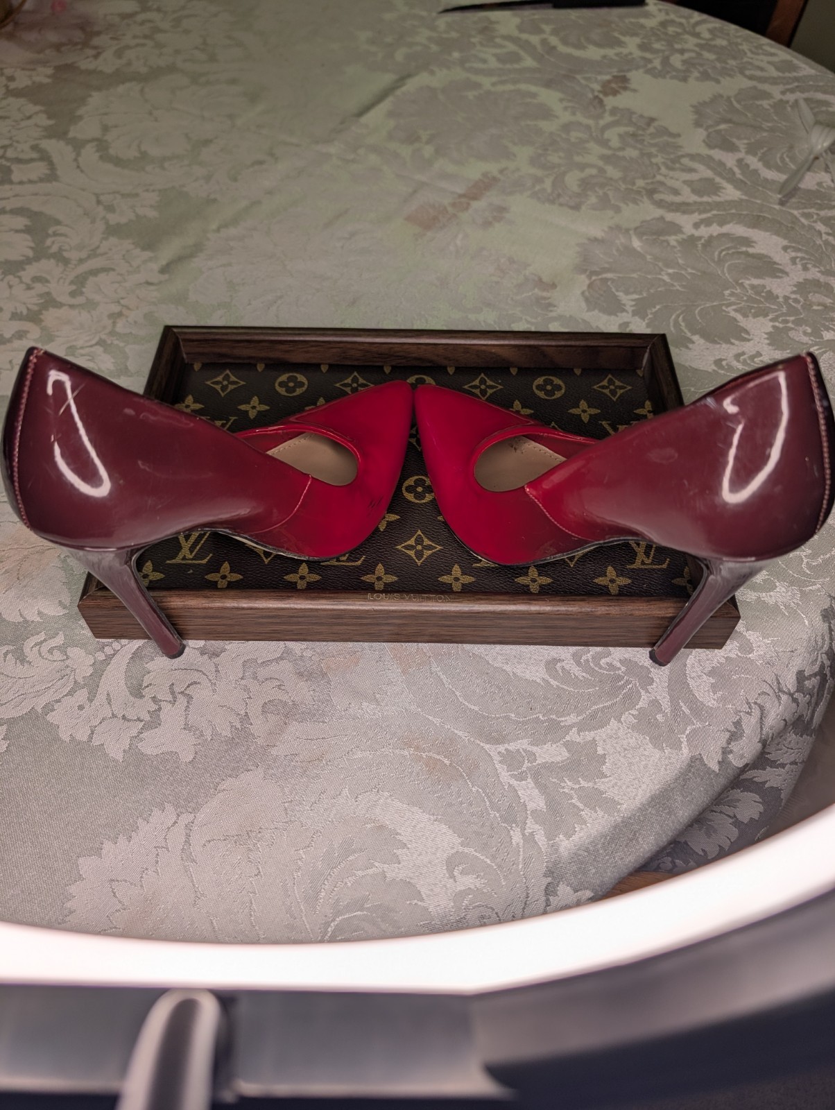 JustFab Patent Leather Pointed Toe Pump Heels Slip On Red/Burgundy 7.5