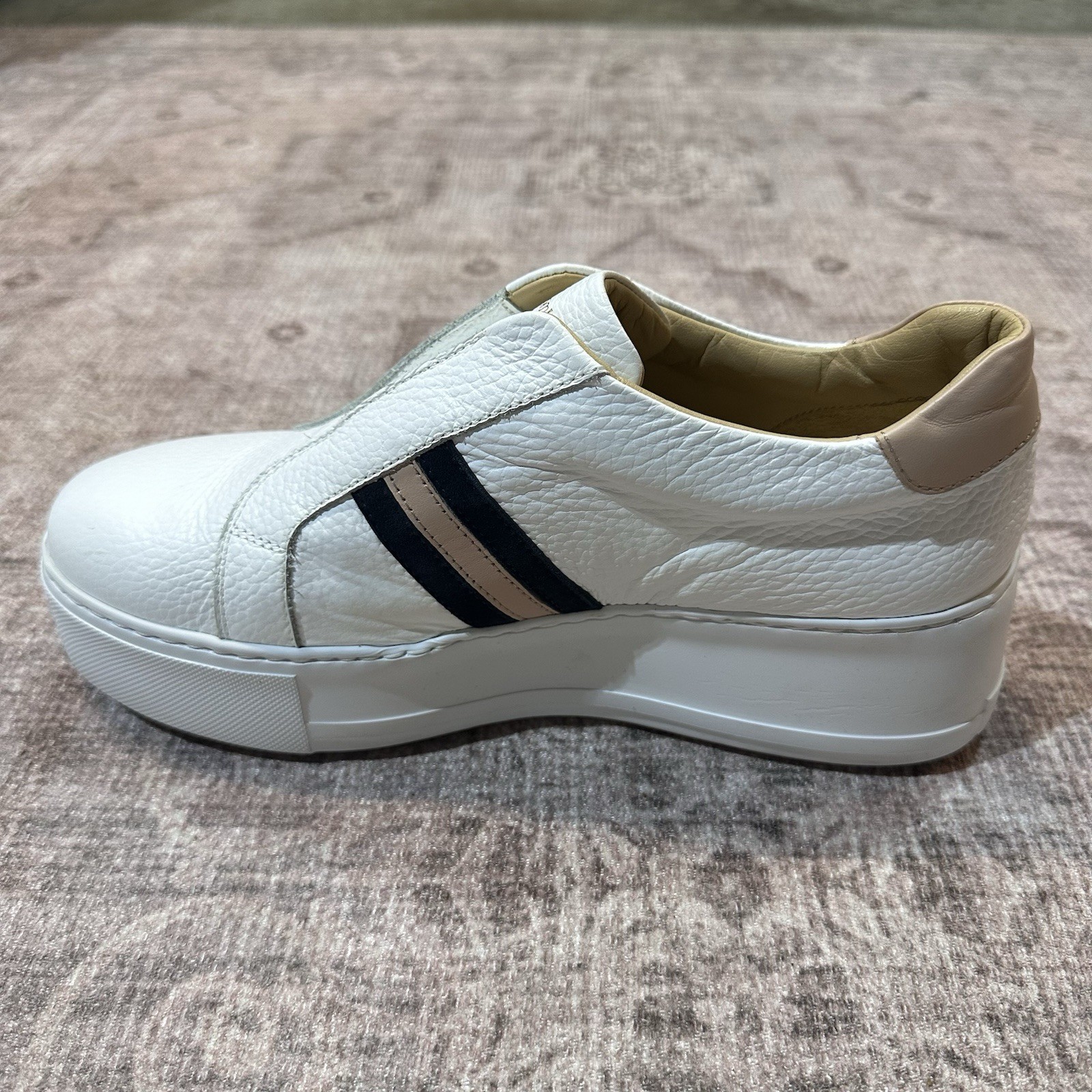 Russell & Bromley White Leather Stripe Platform Sneakers Italy Size 40 US 9.5