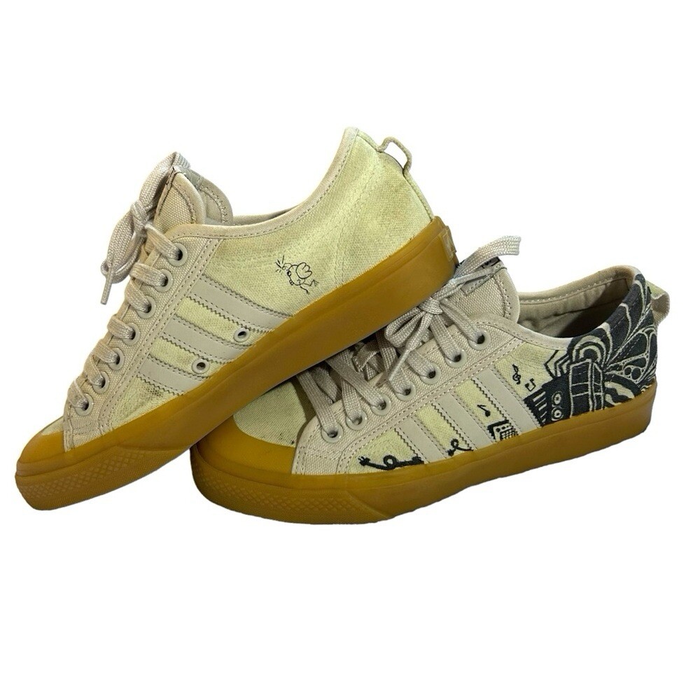 Adidas Nizza Platform Shoes Rare Unique Lemony Cream Color w/ Music Graphics 8