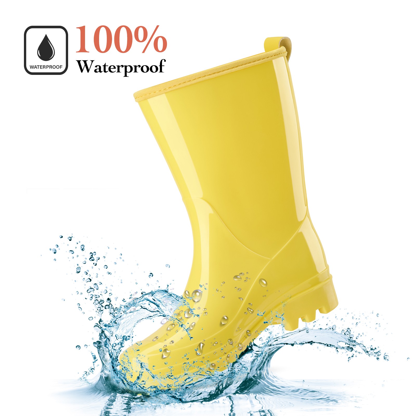 HISEA Women Waterproof Rain Boots Glossy Mid-Calf Wellies Non-Slip Garden Shoes