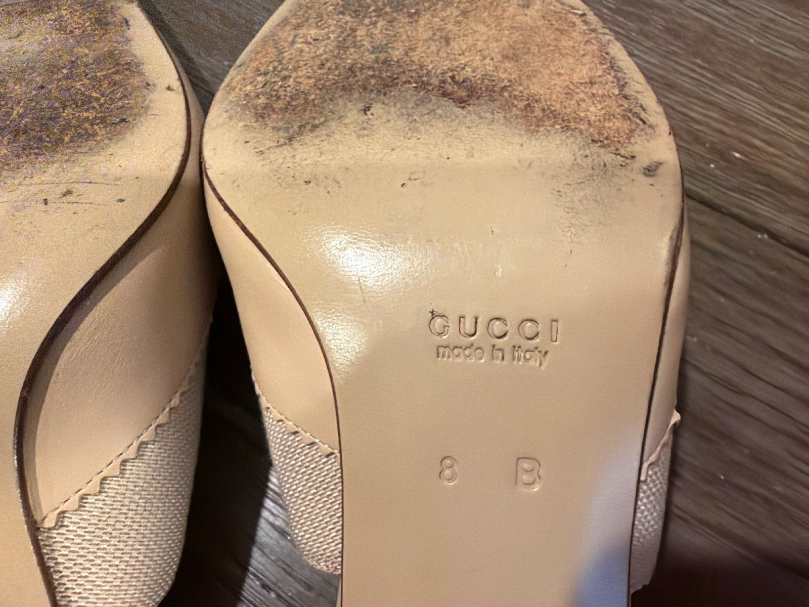 GUCCI Vintage Beige Leather Canvas Sling Back Heels Pumps Women’s 8 B