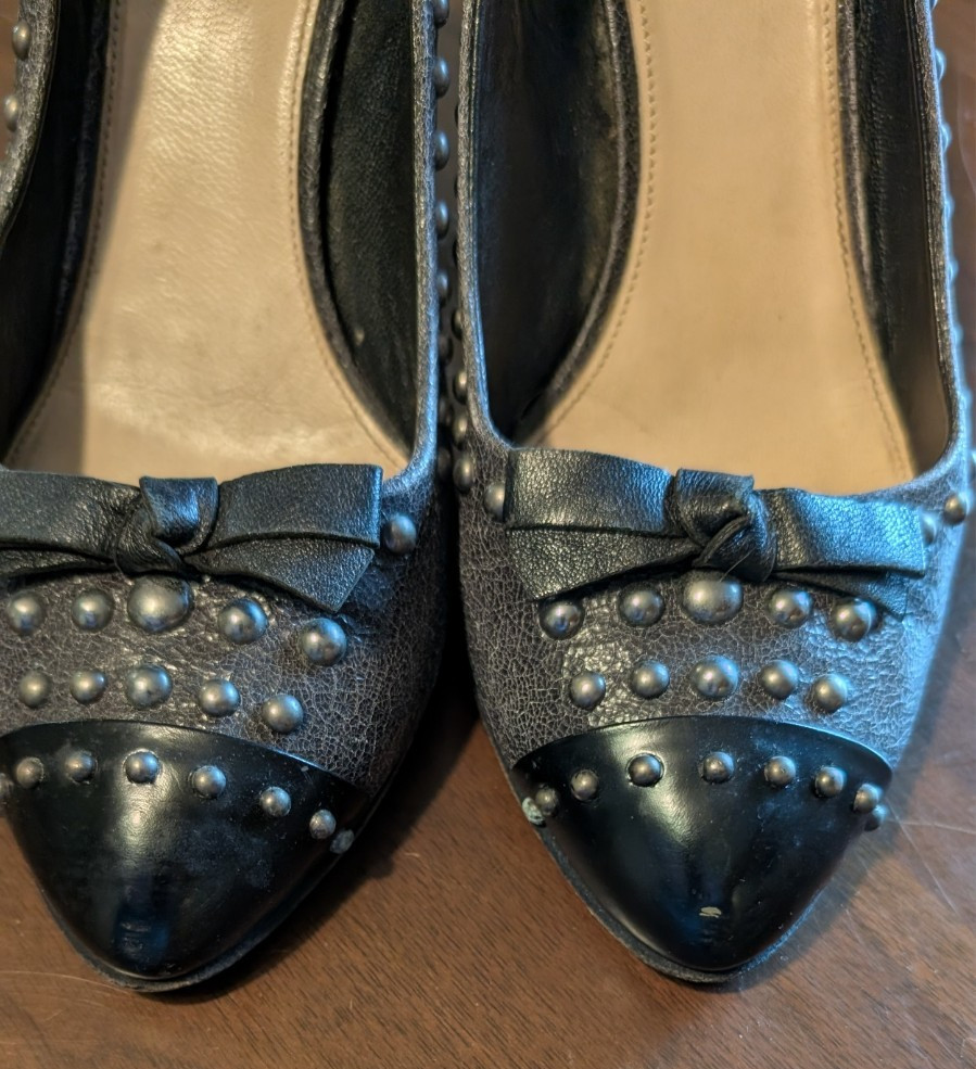 PRADA Black & Silver Studded Heels Pumps Made in Italy Size 37