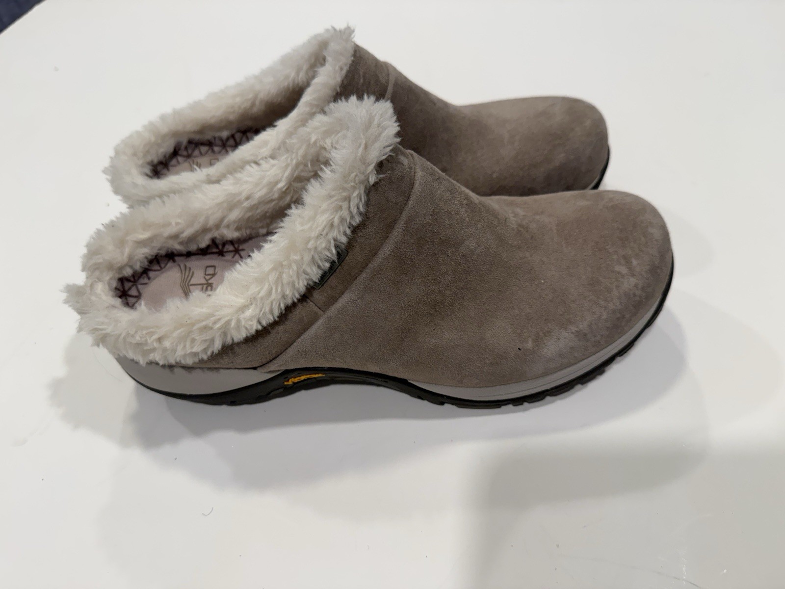 Dansko Taupe Suede Waterproof Clog Slip-On Comfort Shoes Faux Fur Lining Women