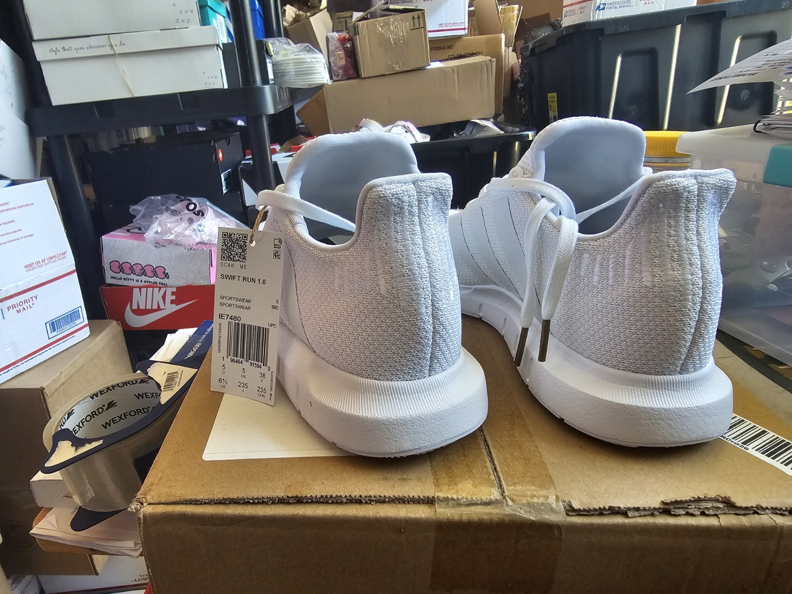 adidas Swift Run 1.0 IE7480 Cloud White Lace Up Knit Women’s Low Top Sneaker