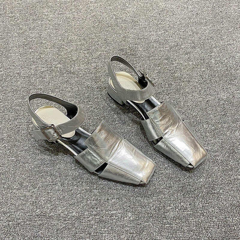 Womens Cut Out Summer Chunky Heel Sandals Square Toe Slingback Pumps Shoes