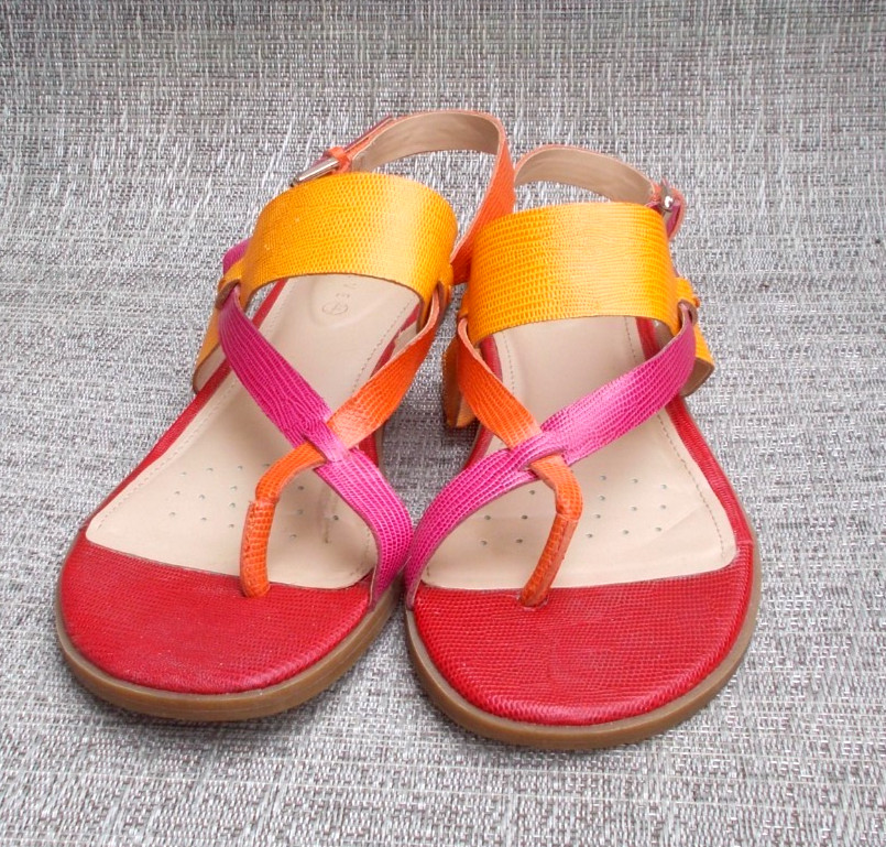 TALBOTS SANDALS «DVAVAH» Red Orange Pink Reptile Leather Ankle Strap Women’s 8M