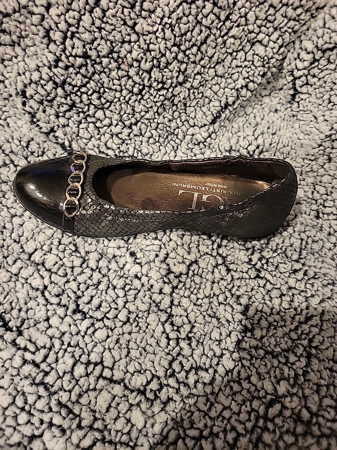 AGTL Attilio Giusti Leombruni Black Leather Ballet Flats Chain Toe Size 36 USA 6