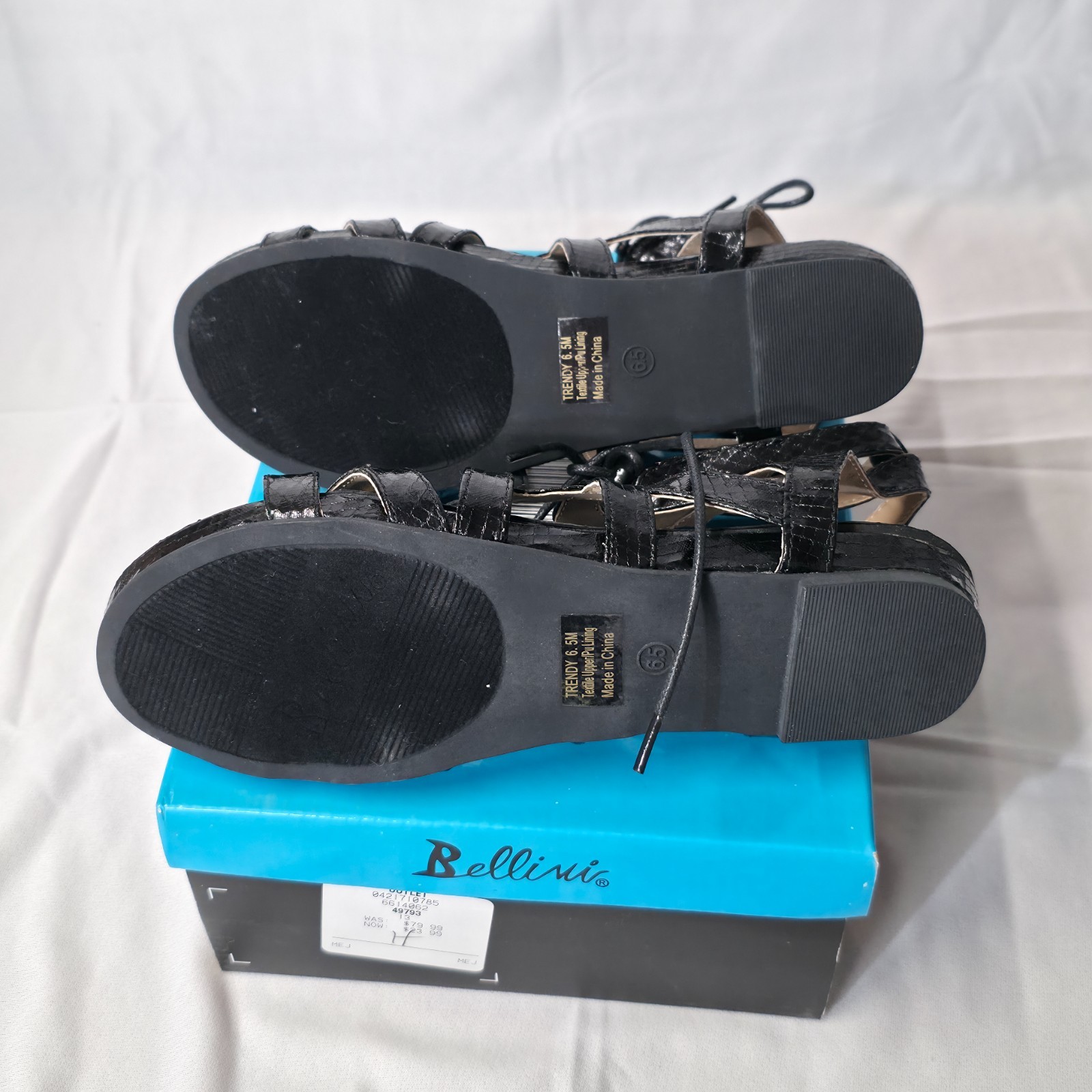 Bellini Women’s Black Snake Flat Sandals Size 6.5 M New In Box