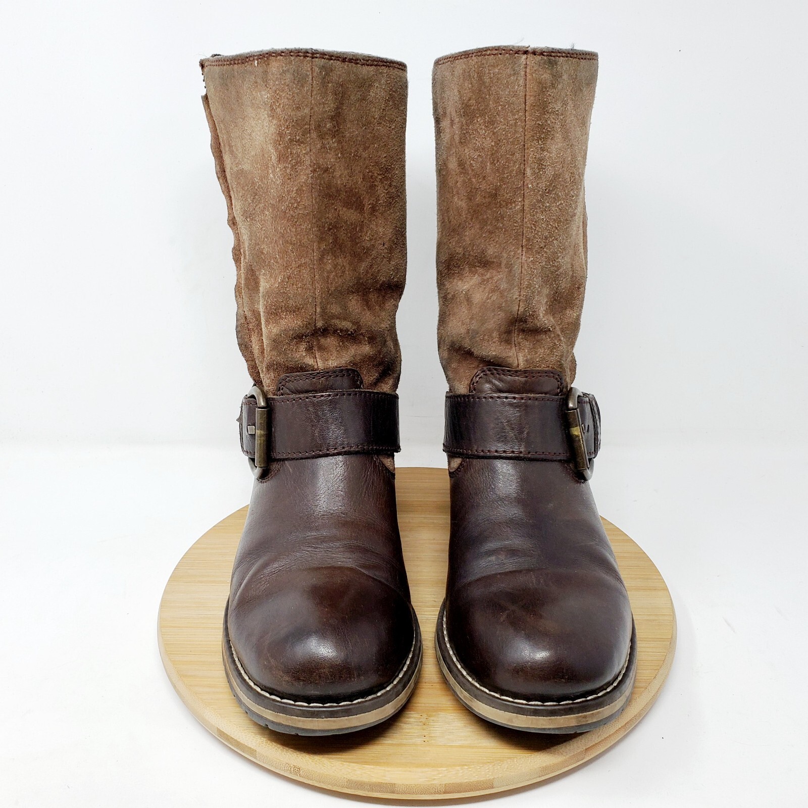 Clarks Majorca Isle Boots Womens 5.5 Brown Belted Buckle Moto Pull On Zip Shoes