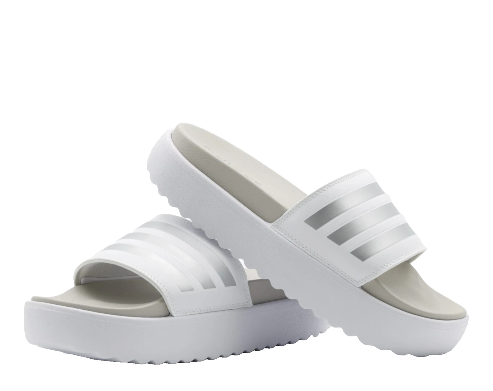 adidas Adilette Platform Slides Womens sz 39 / 9US White Silver 3-Stripes IE9703