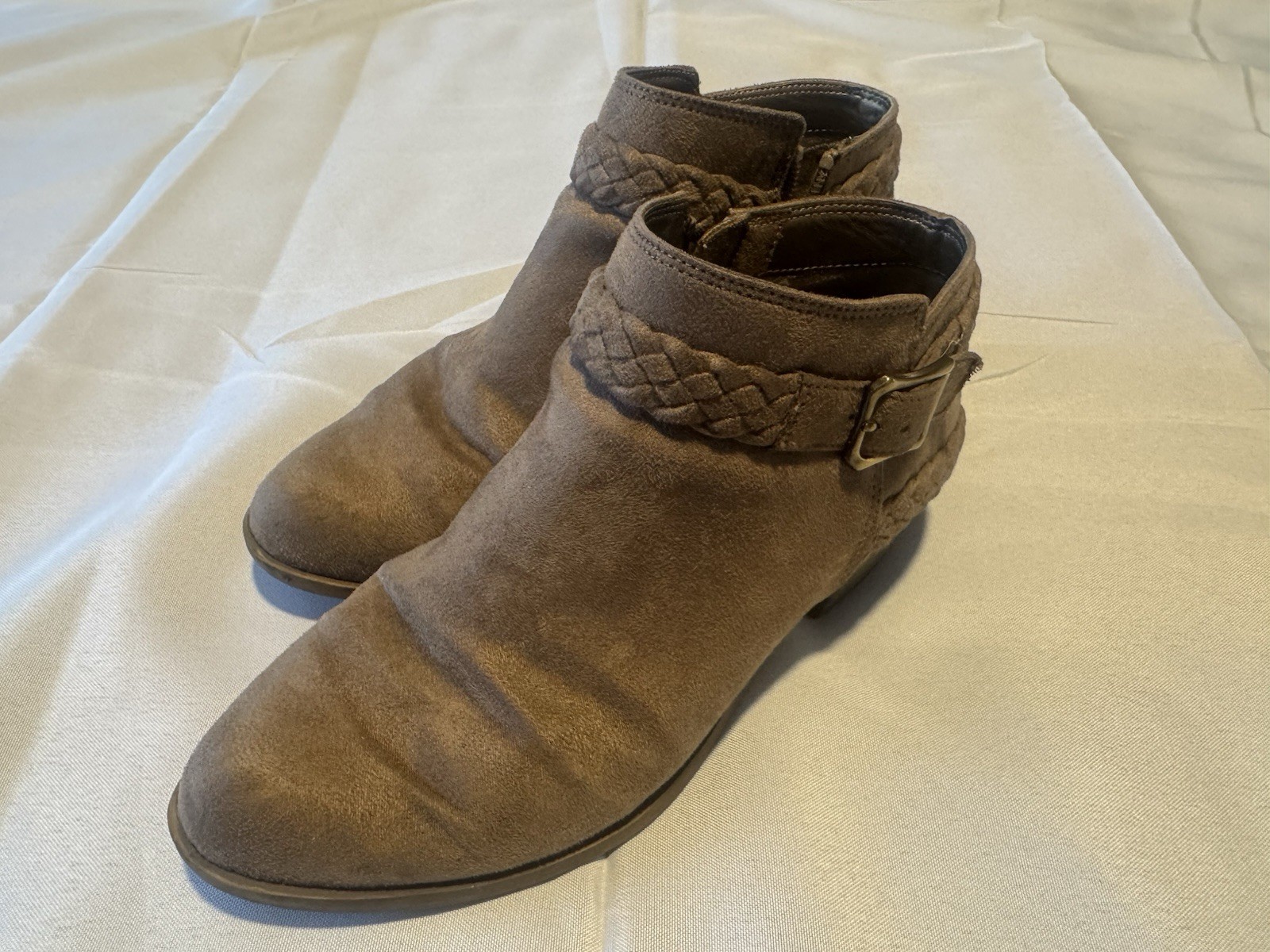 FLEX Adriana Brown Ankle Bootie Boots Comfort Buckle Zip Round Toe US 6.5M