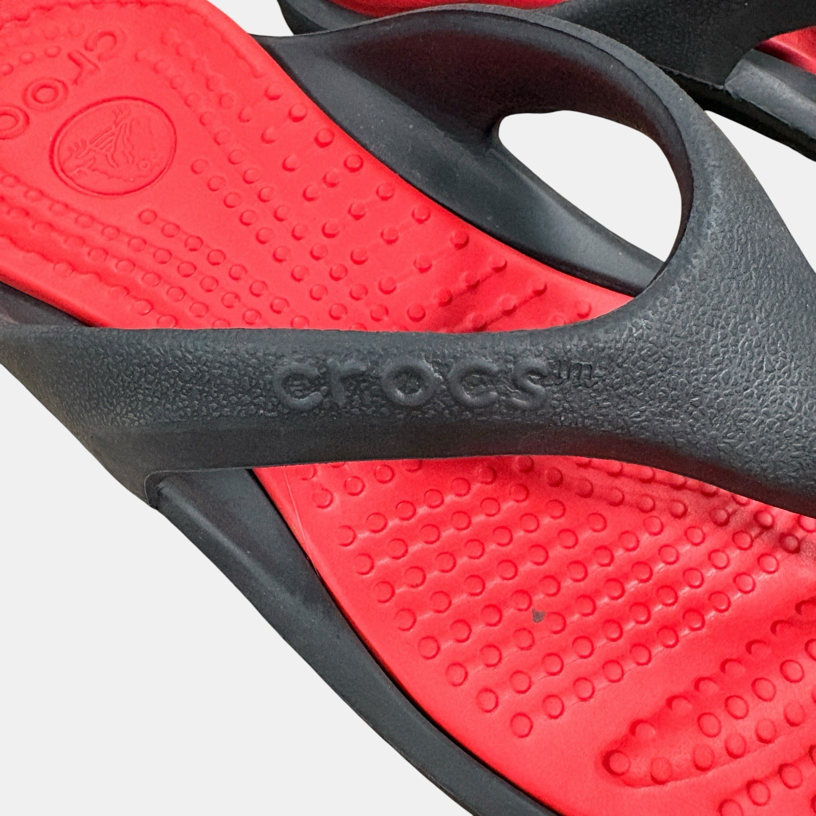 Crocs Vintage Athens Flip Flops Women’s Size 6 Black Red Croslite Made in USA