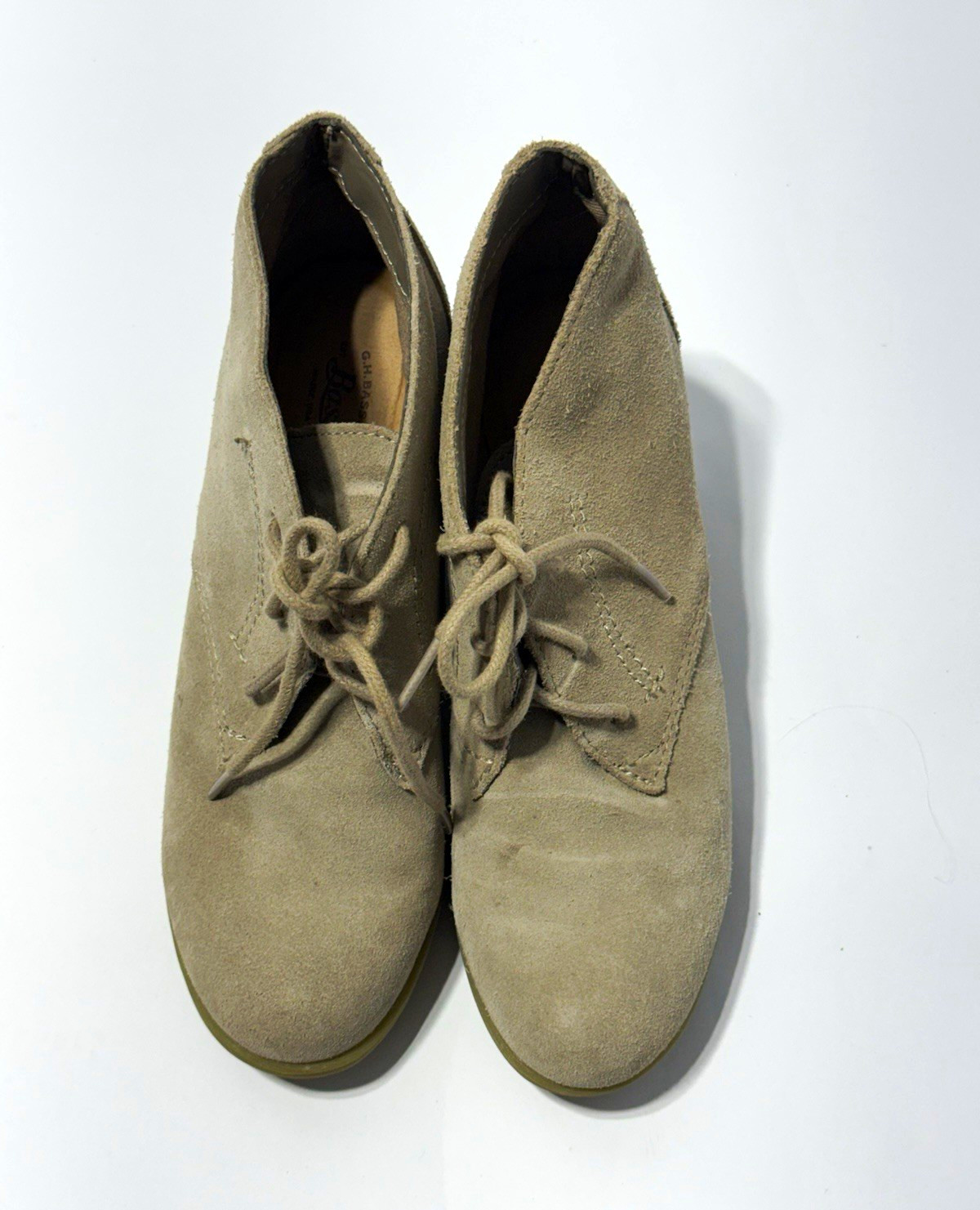 G.H. Bass & Co. BASS-CAMILLA Beige Leather Lace-Up Wedge Ankle Bootie 6.5M
