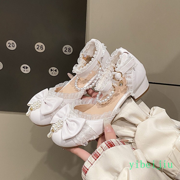 Women Girl Low Heel Lolita Mary Jane Wedding Party Beads Bowknot Party Shoes New