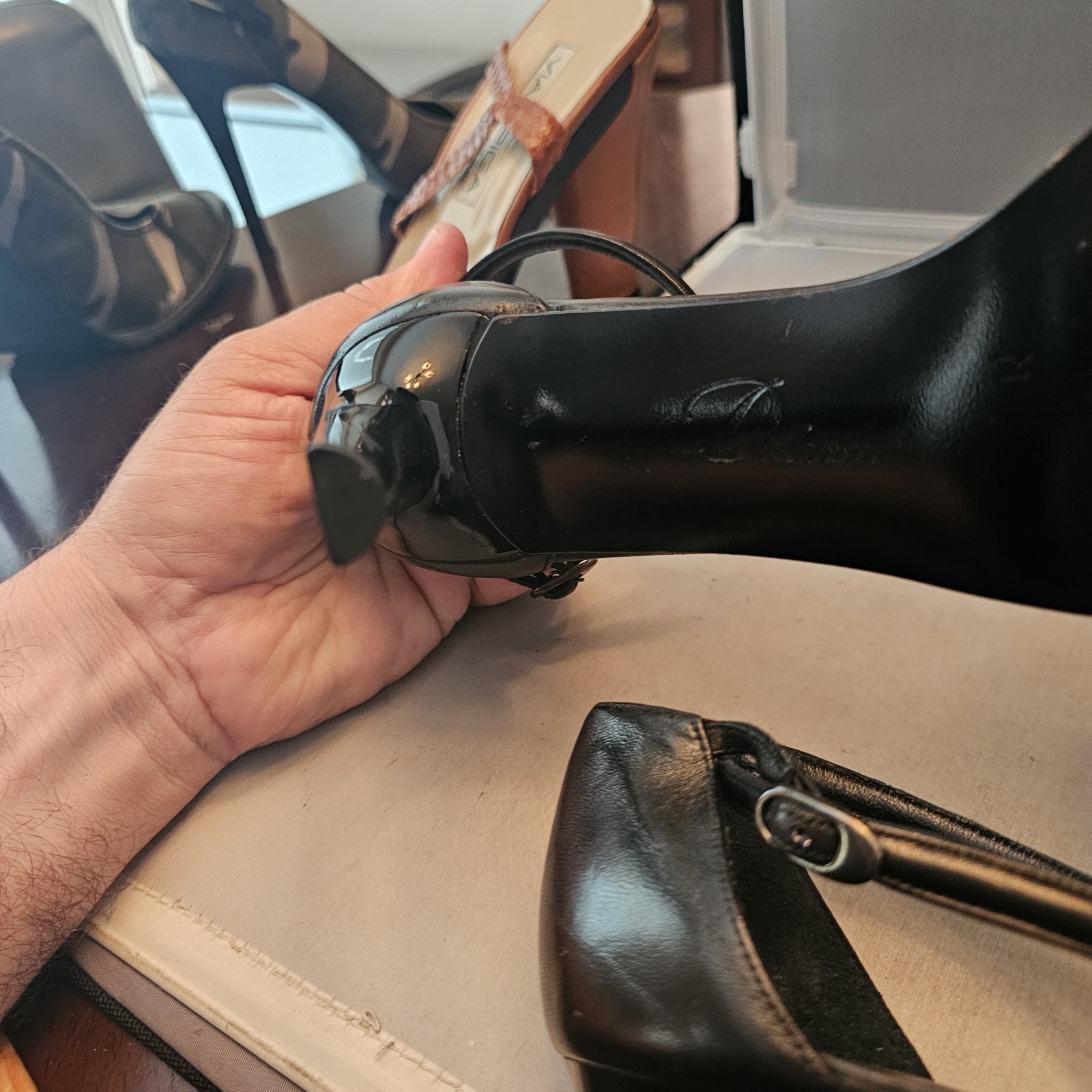 Delman Made in Spain Size 10.5 M Black Open Toe 4″ High Heels, See Pics for Cond