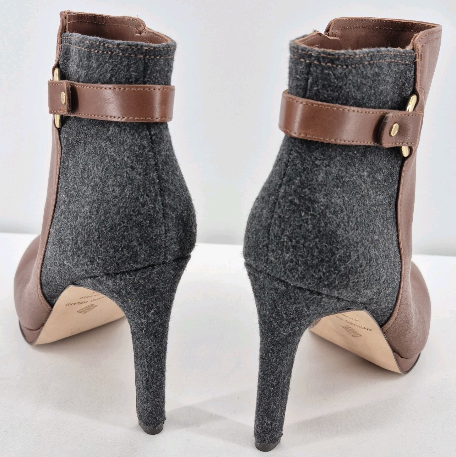 Antonio Melani Knightlee Brown Gray Leather Fabric Ankle Booties Women’s 8.5M