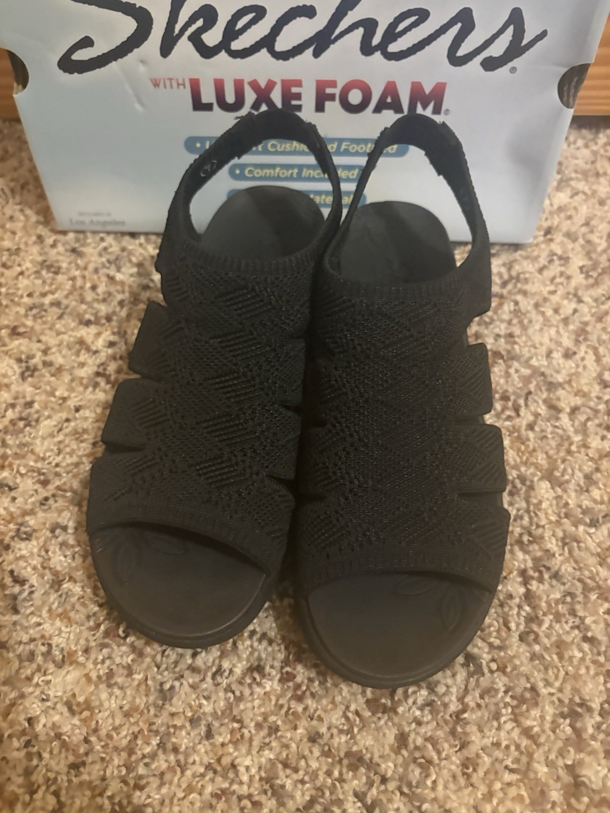 Skechers Pier-Lite Memory Maker Vegan Sandals 7 M B BOX Excellent Cond. Black