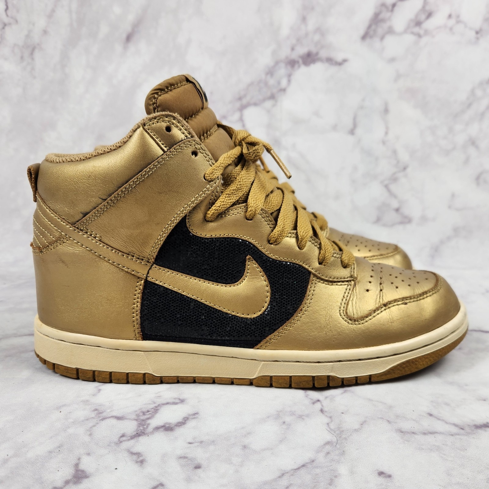 Nike Dunk High 325203-771 Sneakers Metallic Gold/Black Womens Size 9