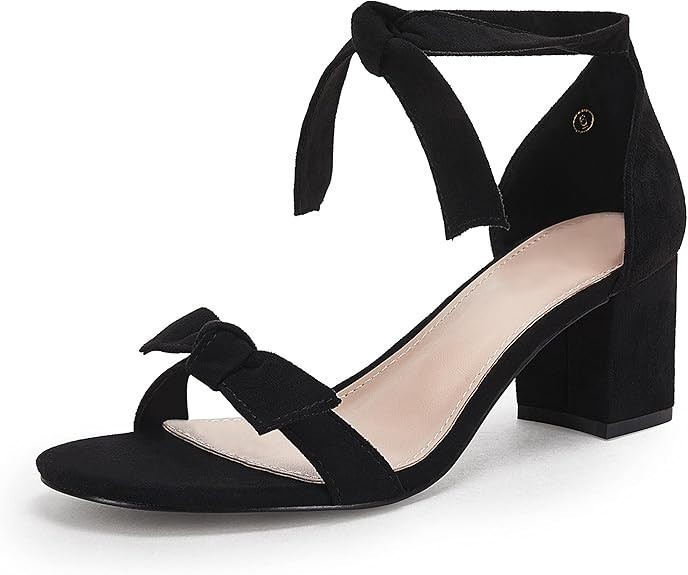 Coutgo Ankle Tie Heeled Sandals One Band Bowknot Chunky Block Heel Sandal Shoe