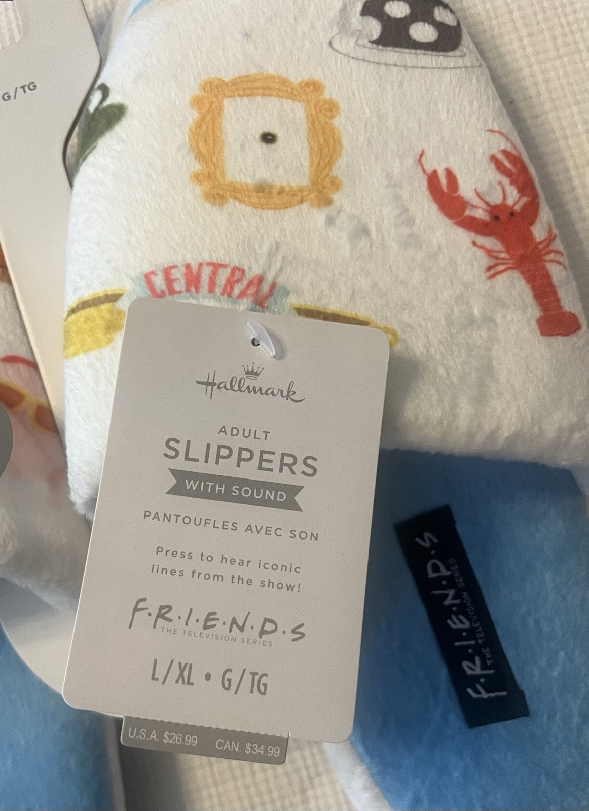 NWT F.R.I.E.N.D.S. TV Show Central Perk Hallmark Adult Slippers L/XL (No Sound)