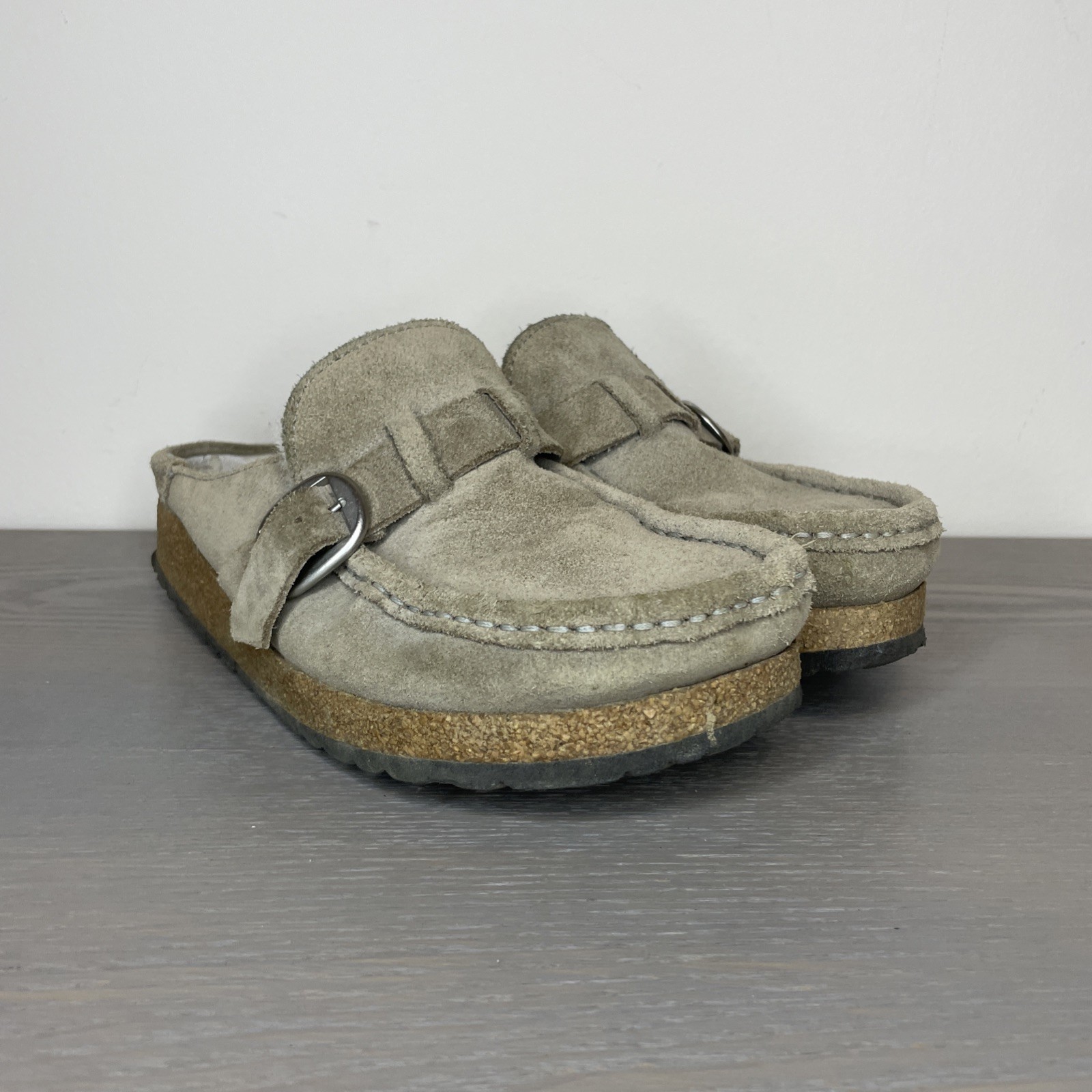 Birkenstock Buckley Clog Beige Slip On Shoes Buckle Shearling Womens 7-7.5 EU 38