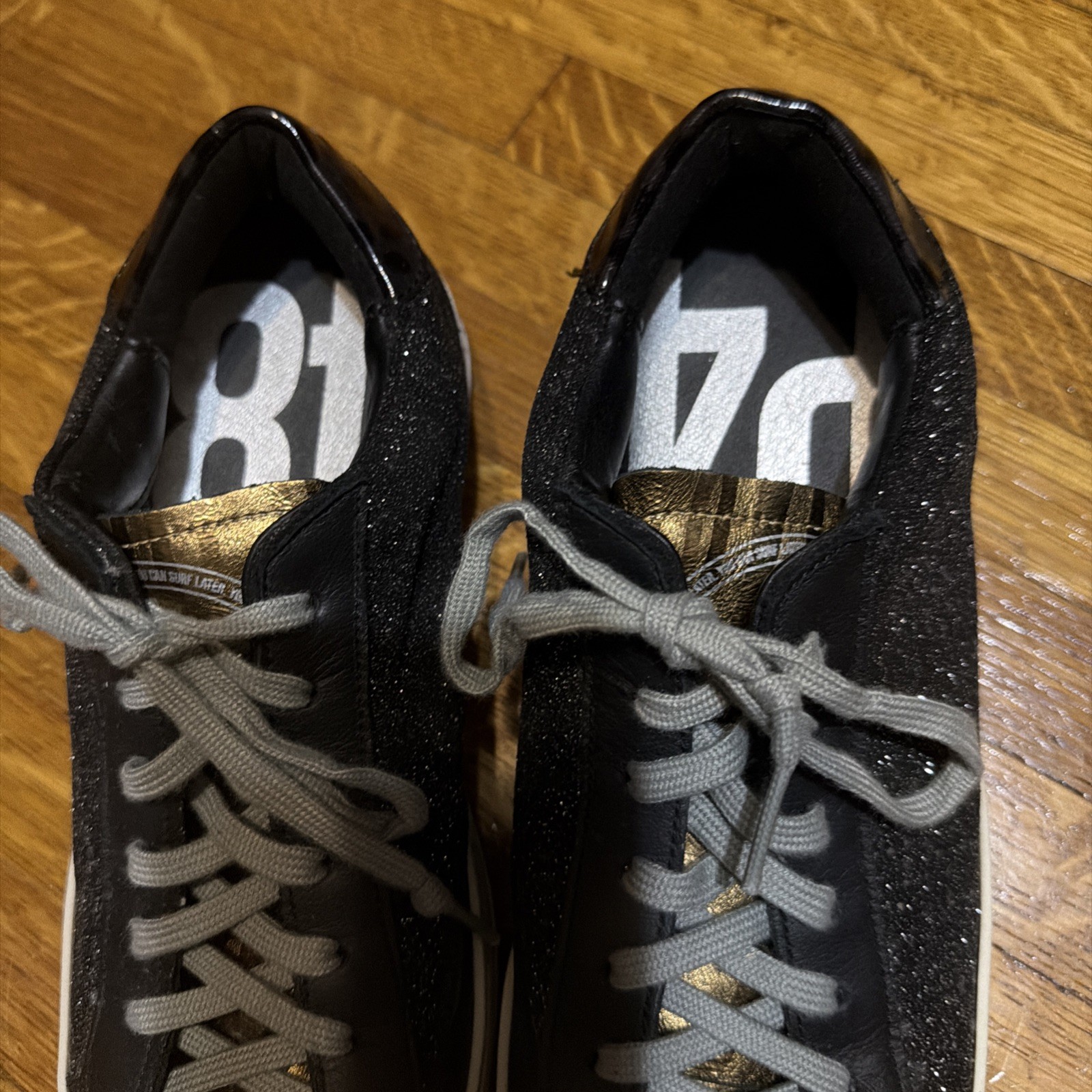 P448 Black Sparkle Metallic Bronze Platform Sneakers Size EU 37 US 7