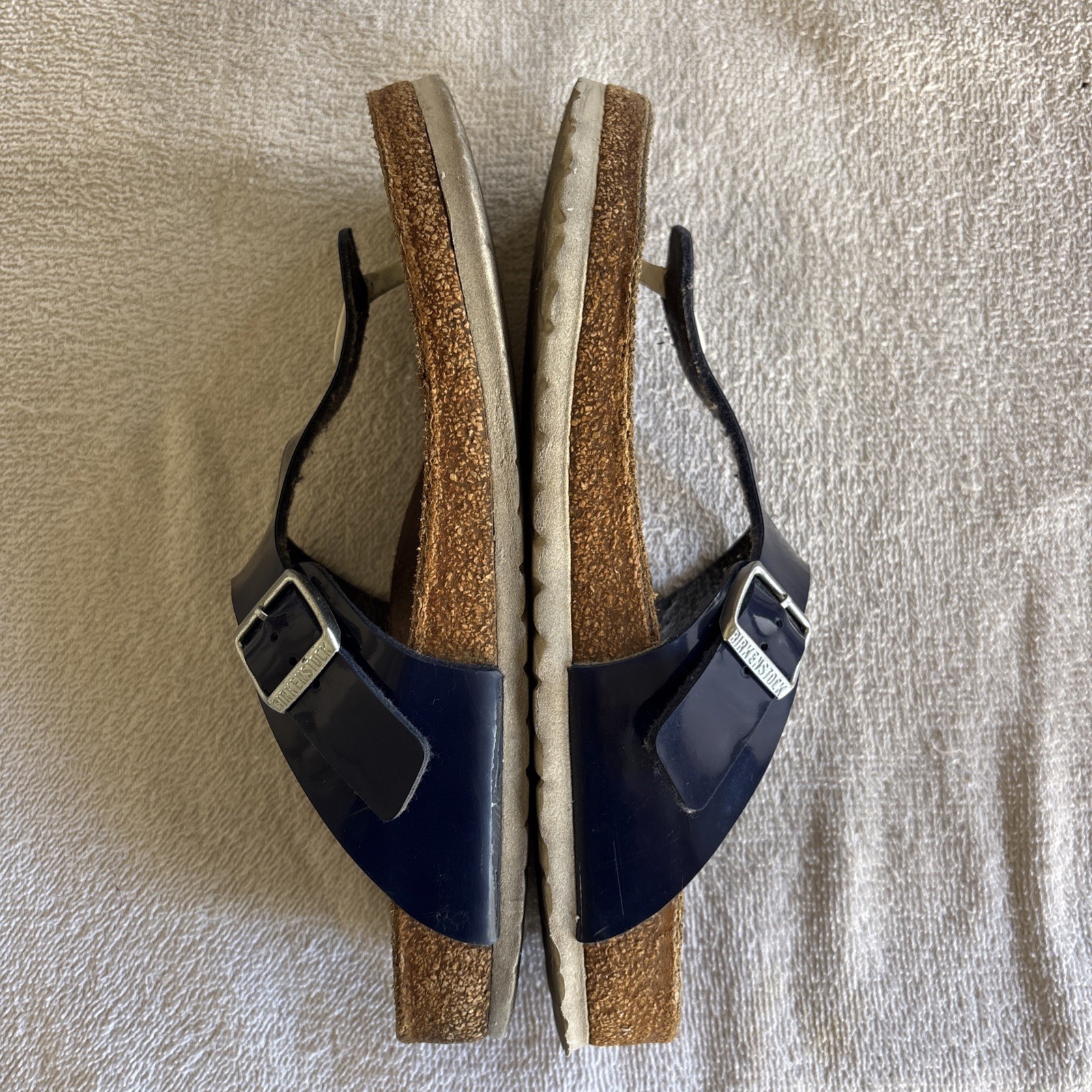 Birkenstock Gizeh Navy Blue Patent Sandal (white sole) 41R regular/wide