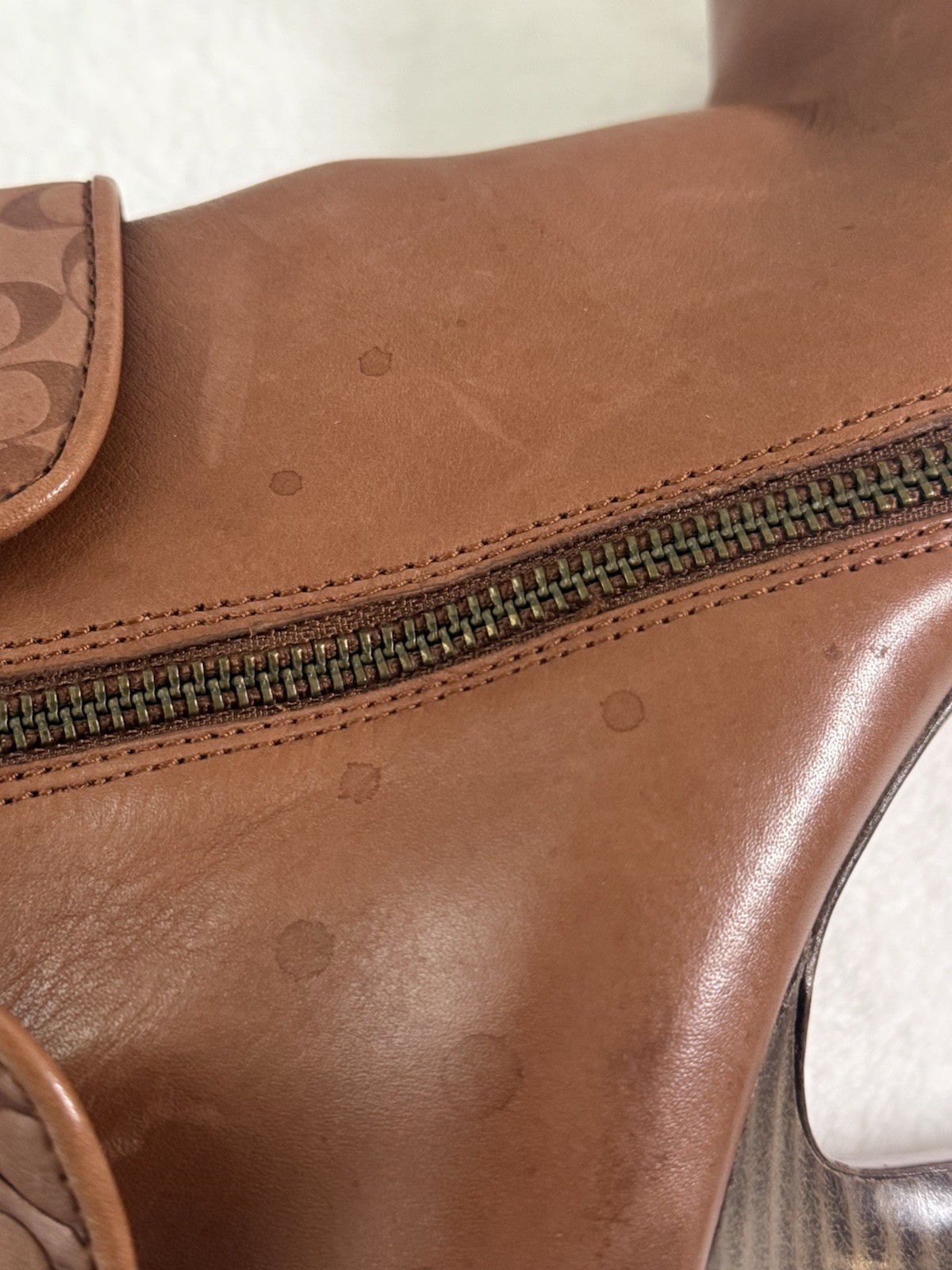 Coach Women’s Brown Leather Ankle Bootie Almond Toe Side Zip Logo Cuff 9B
