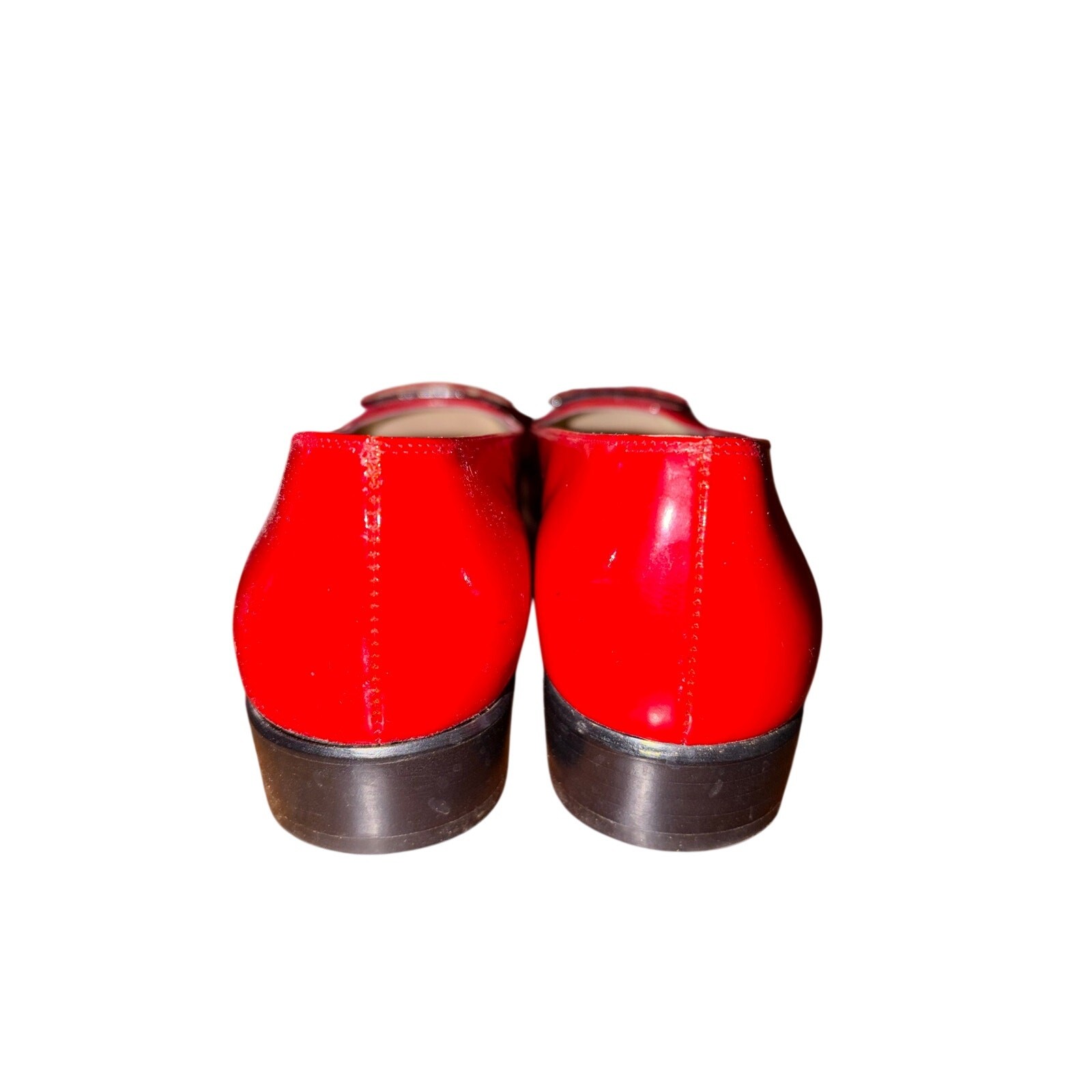 Salvatore Ferragamo Red Black Patent Leather Geometric Loafers 1” Heel Size 8 AA
