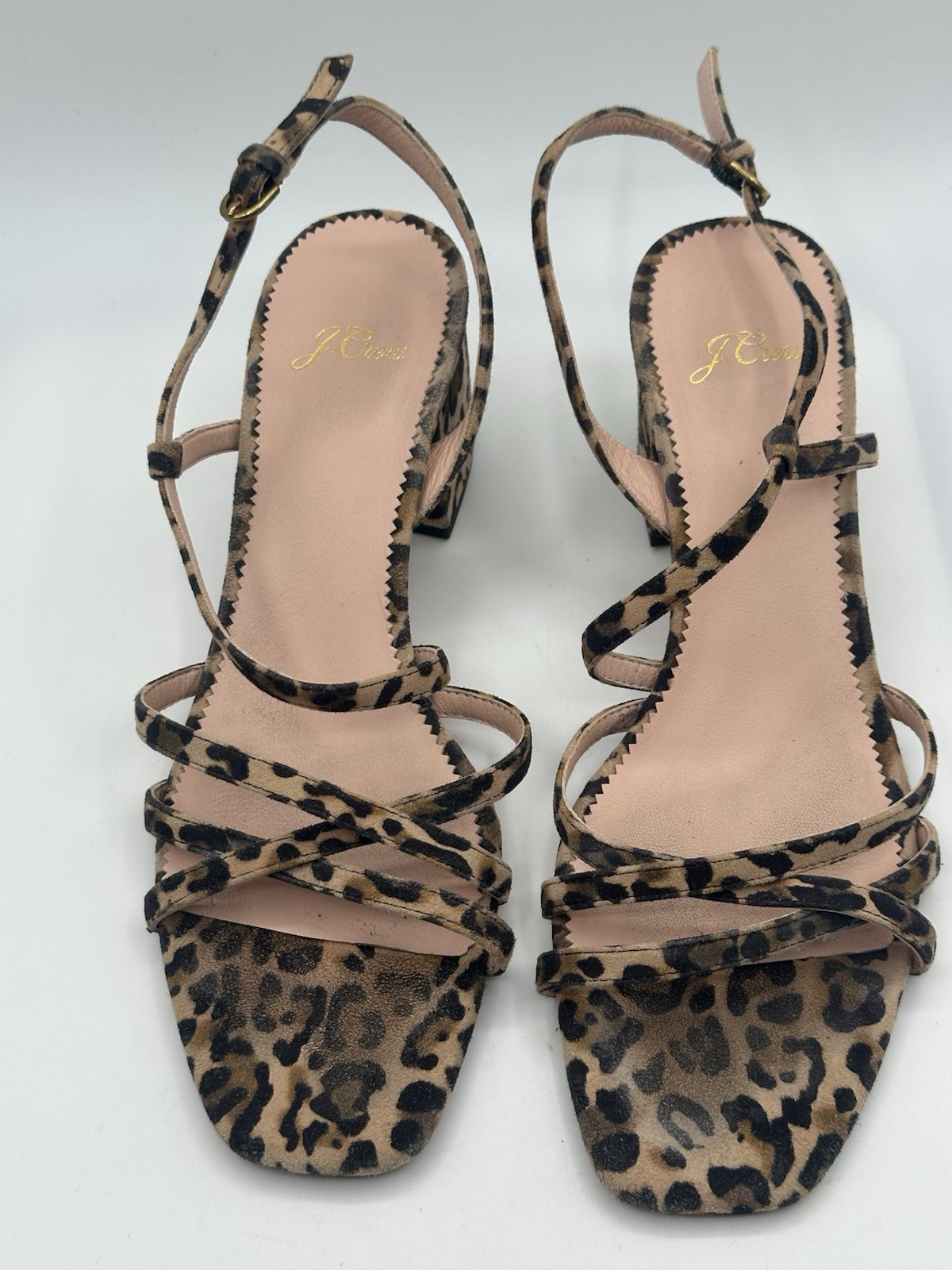 J. Crew Odette Block Heel Sandal Leopard Print Strappy Women Size 8.5