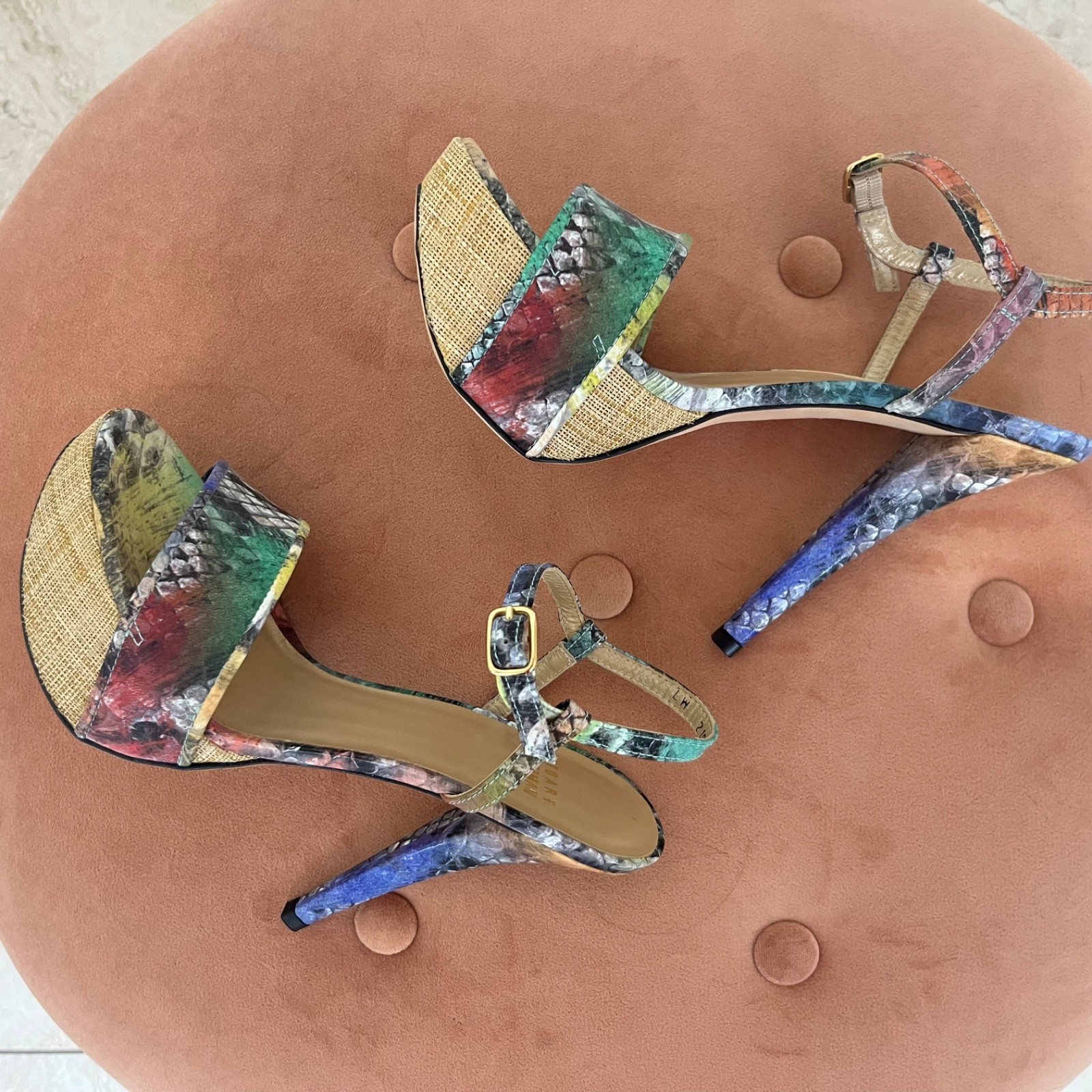NEW w/ Box Stuart Weitzman «Onceover» Multicolor Python Print Platform Heels – 7