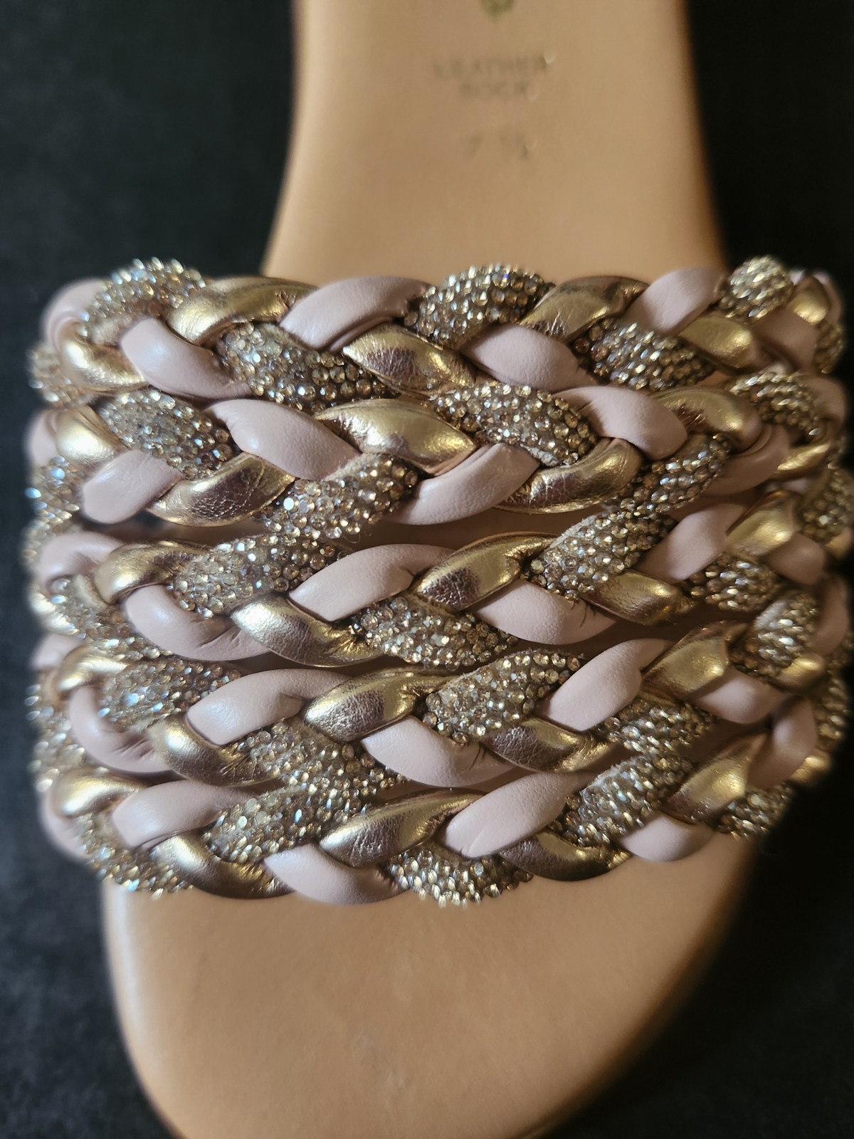 NWT Mariella Made in Italy Leather sandals Braided 7.5 Pink& Gold Rhinestone