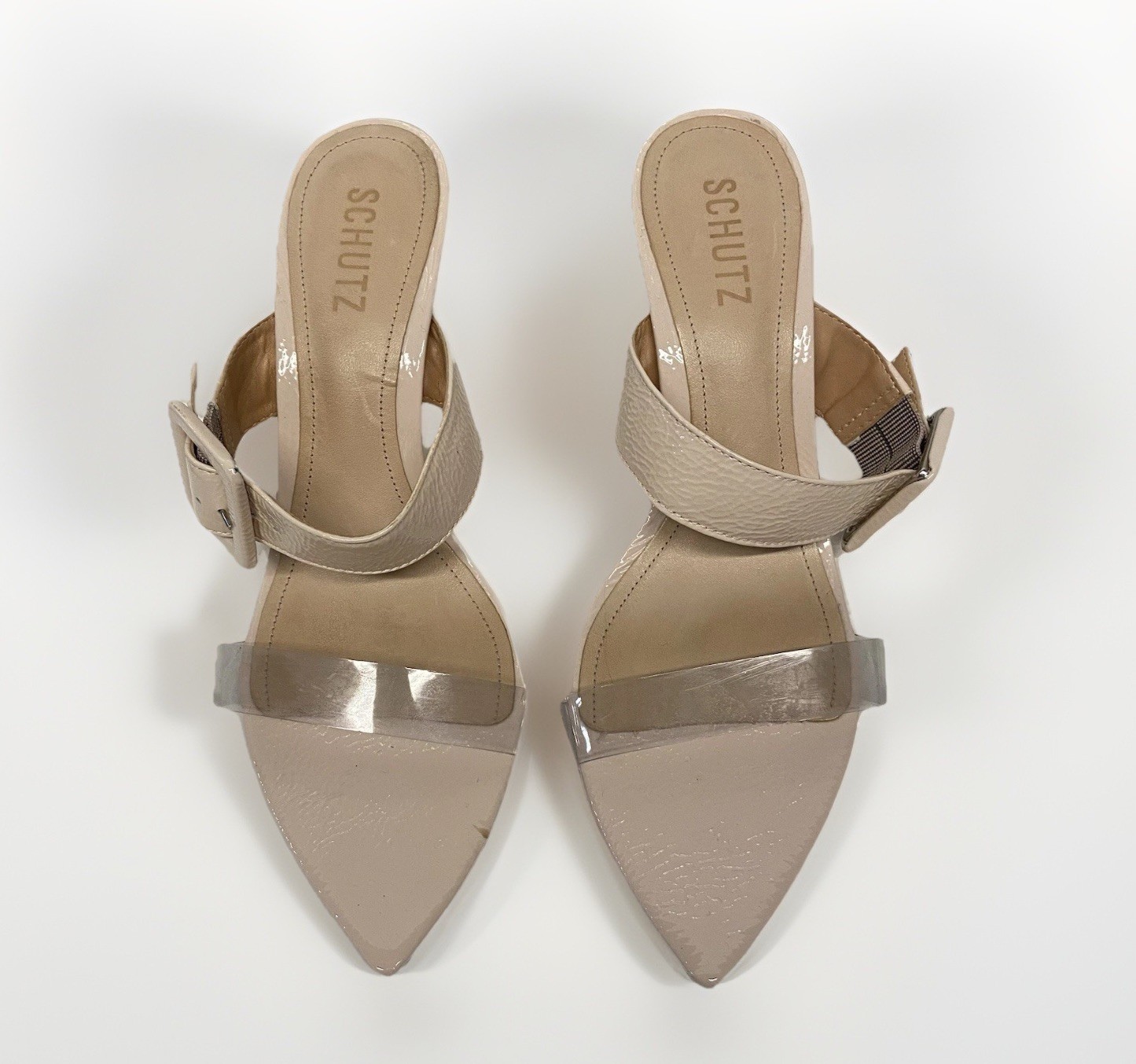 Schutz Ariella PVC Clear Strappy Light Pink Buckle Sandal Heels Women’s 8.5 B