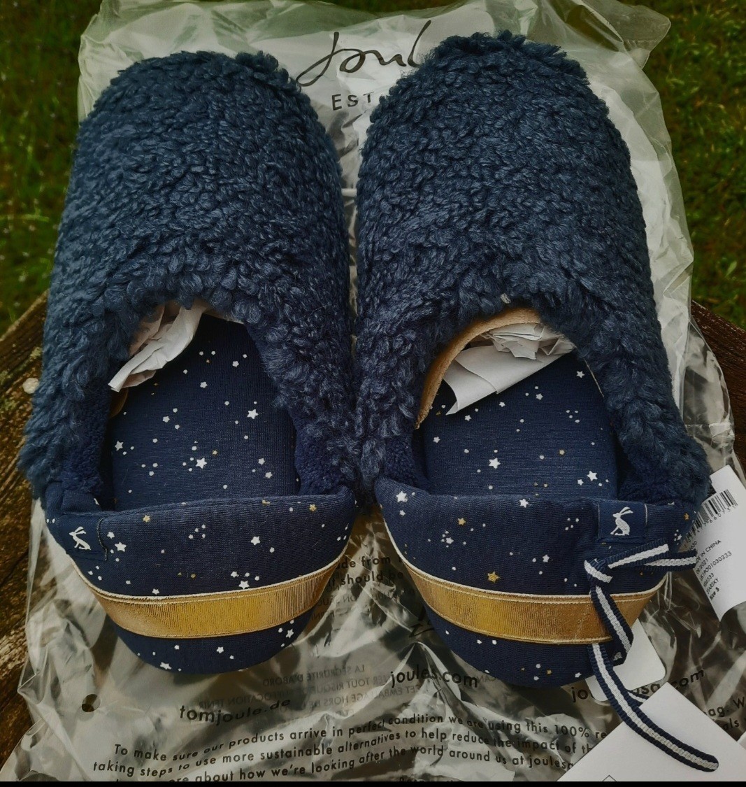 NEW JOULES Star Sky SZ S 5/6 Navy Blue Star Fleece Comfy Scuff Slippet Slippers