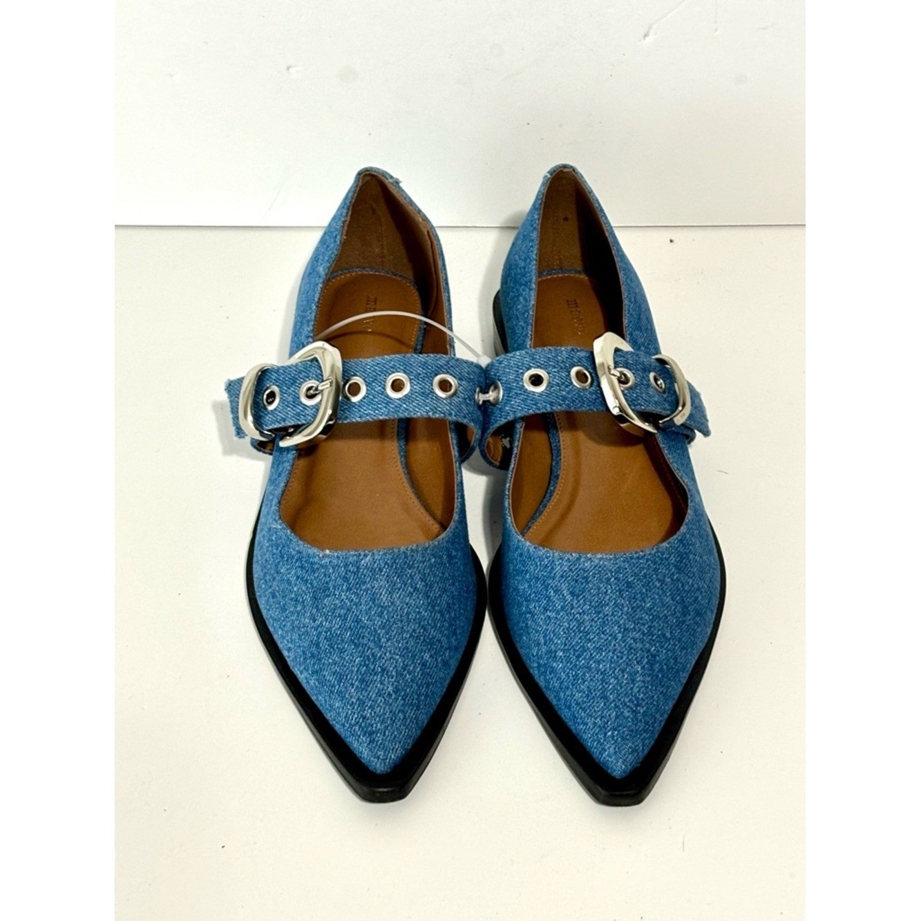 NWOT Anthropologie Maeve Blue Ballet-Shoes Pointed-Toe Mary Jane Flats Size 38/8