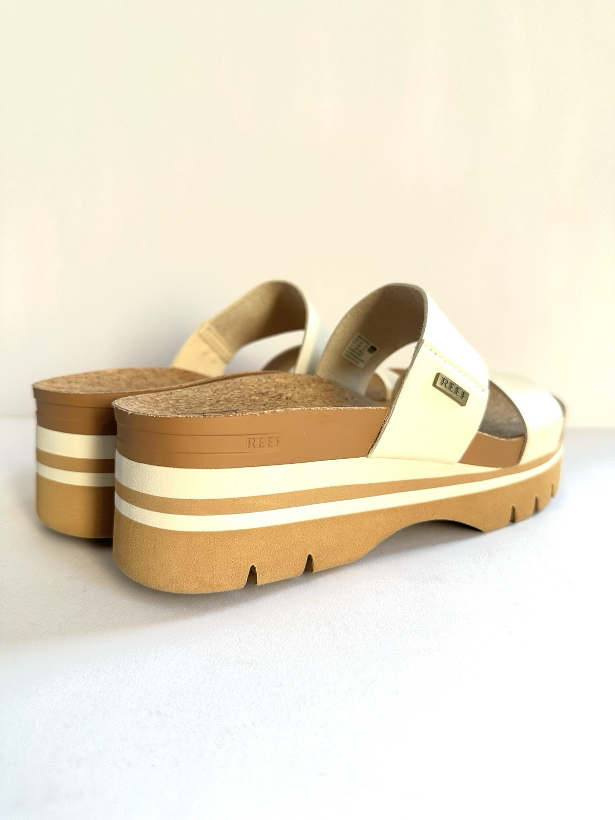 Reef Cushion Vista Higher Platform Sandal Vintage Tan/Cream/Cork Comfort New Sz8