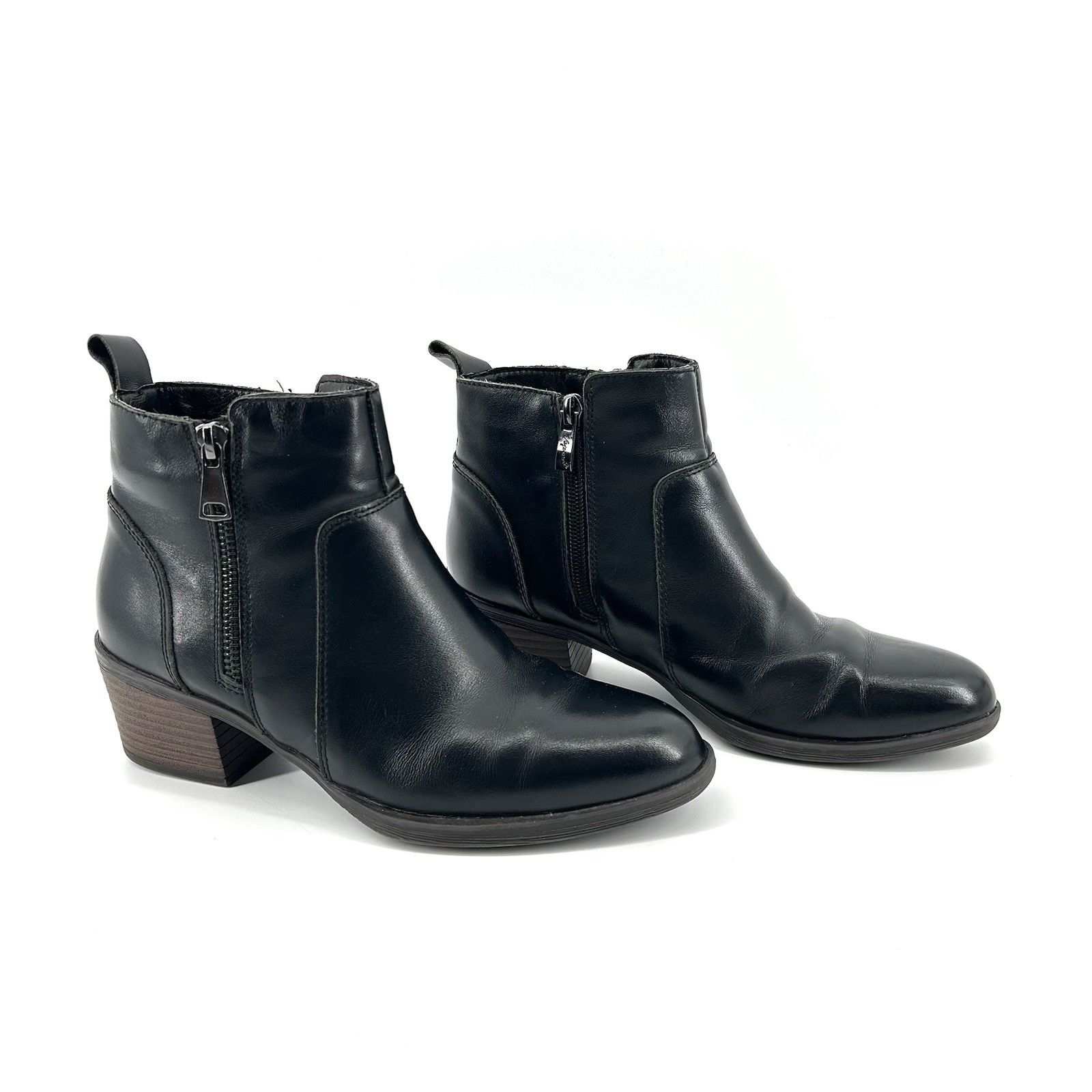 Vepose New York Black Ankle Boots Womens 7 Side Zip Stacked Heel Minimalist