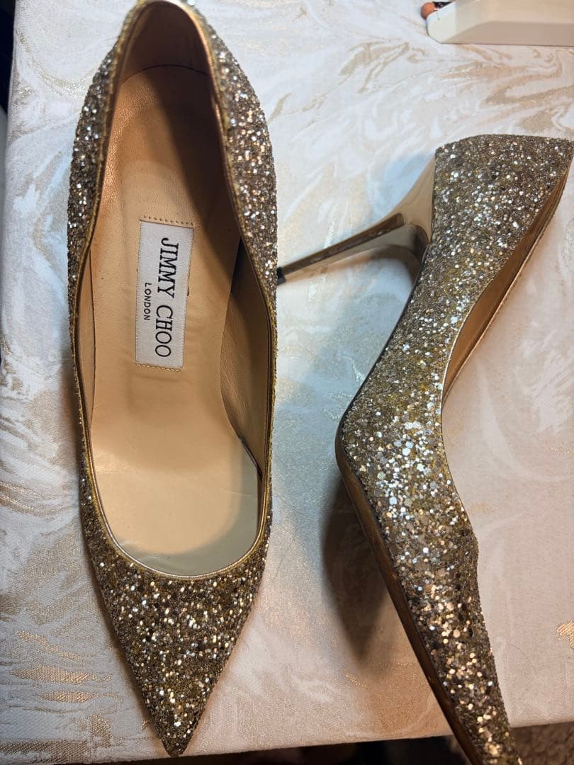 JIMMY CHOO Silver Glitter Pumps 37.5
