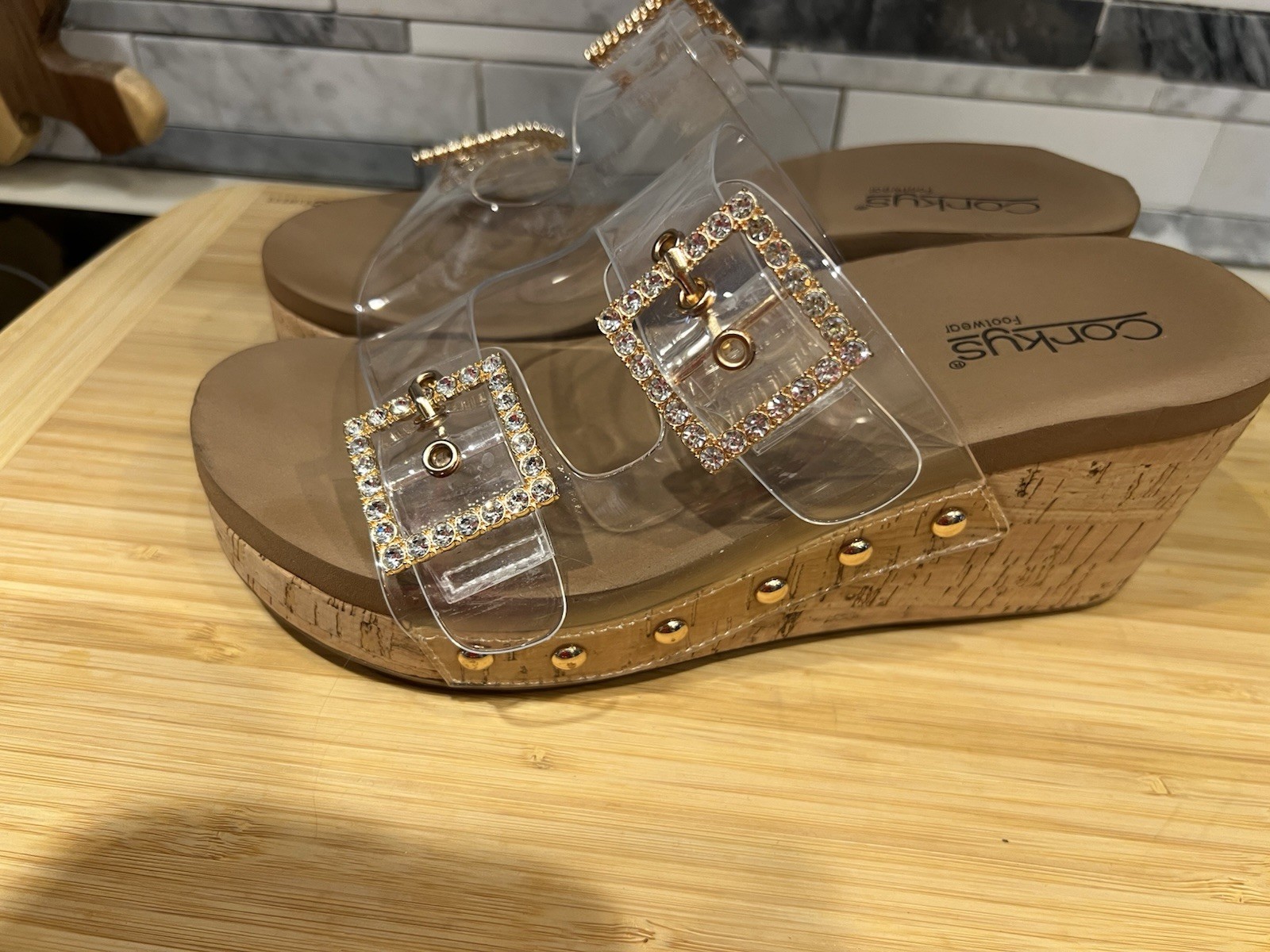 Ladies Pre-Owned Clear Wedge Sandals By Corkys Size 7 Medium