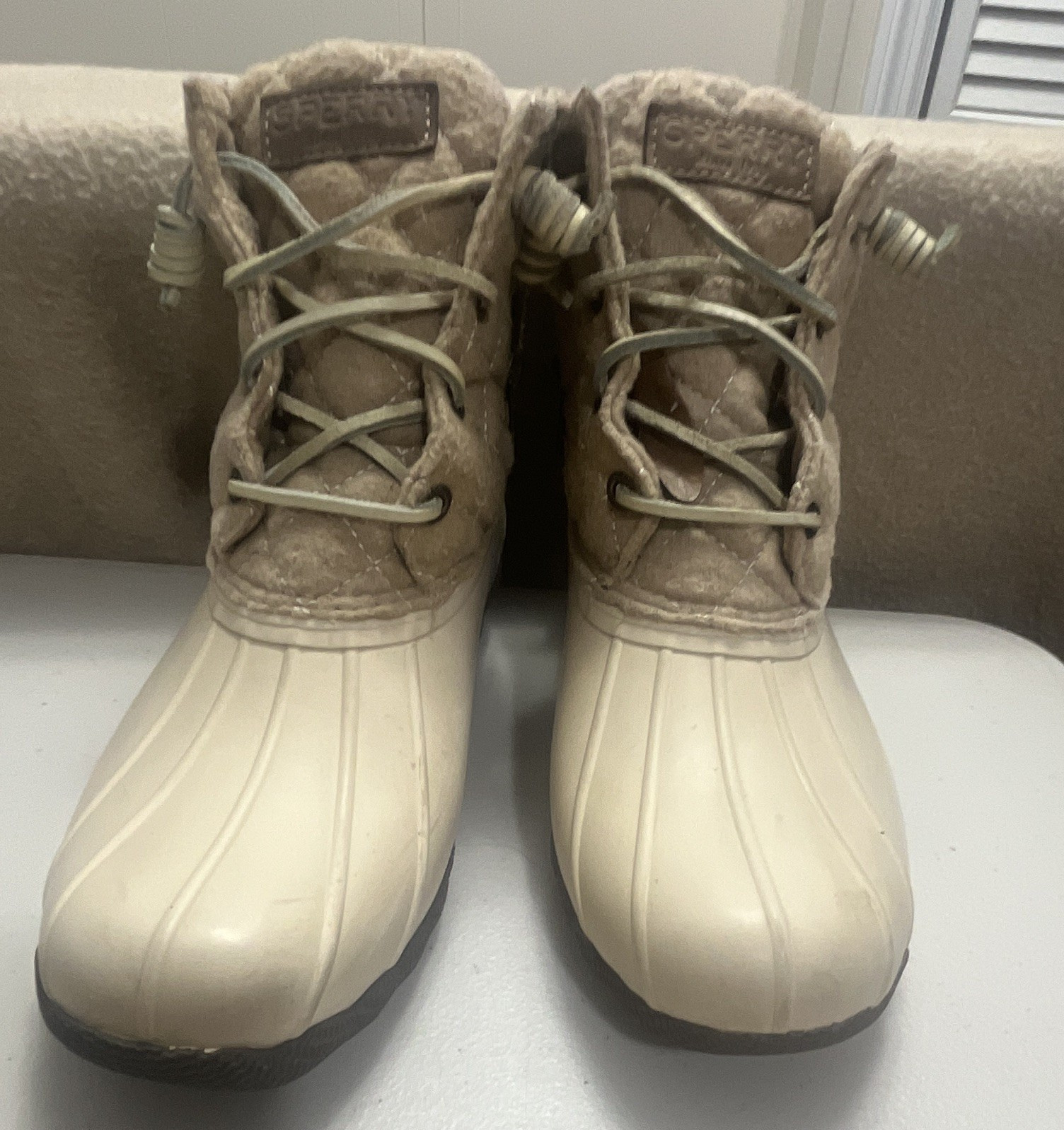 Sperry Saltwater Women’s Duck Ankle Boots Beige/Ivory 8M Wool Lined STS97563F