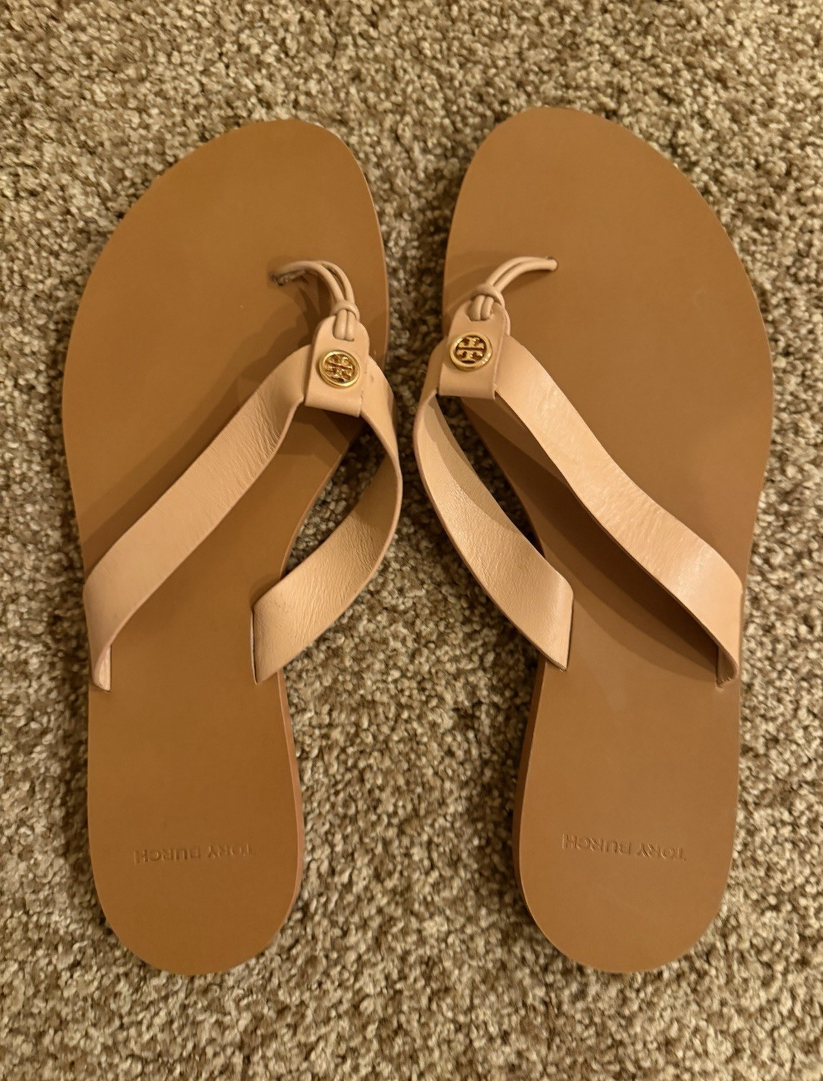 Tory Burch Women’s Leather Thong Slip-On Sandals Logo Tan/Beige US 9 M