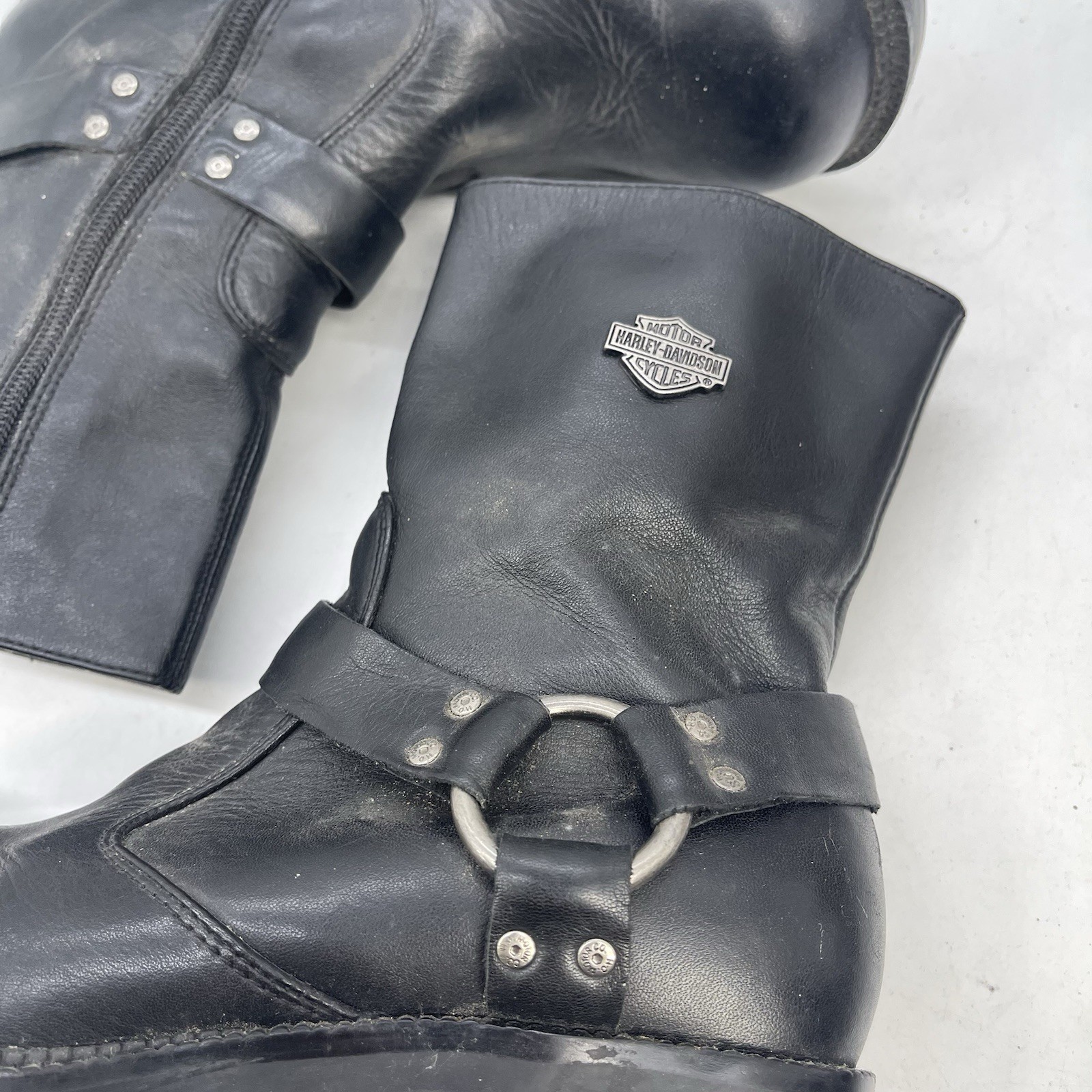 Harley Davidson Boots Womens 7.5 Black Leather Harness Riding Boots 81026