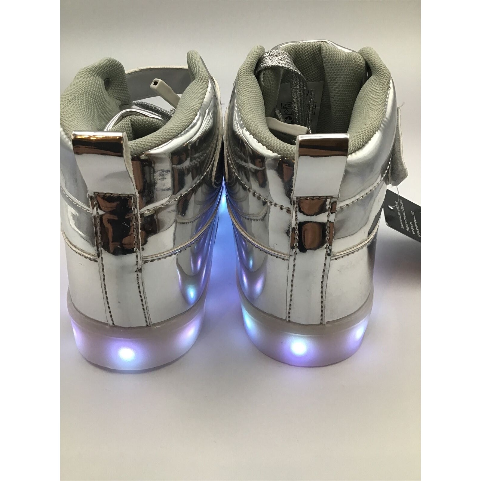 Voovix Unisex Silver LED Light Up High Top PU Leather Sneakers Sz.7M (W)/5(M)