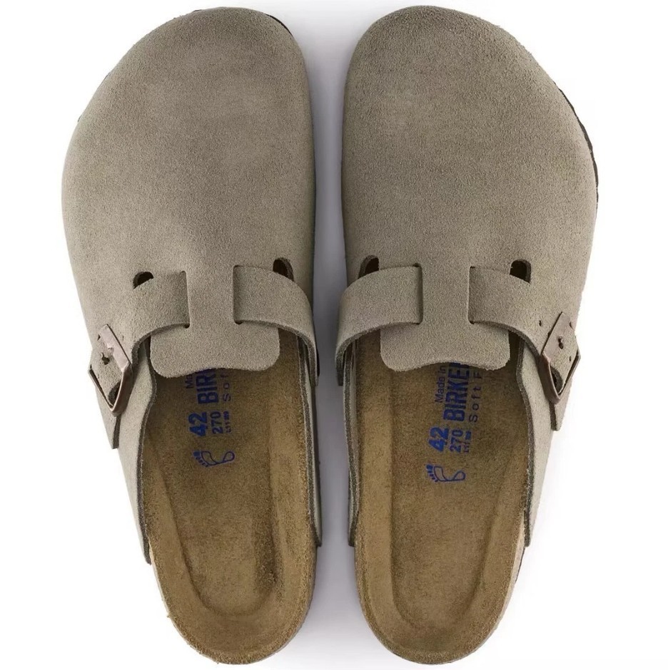 Birkenstock Boston Taupe Suede Leather Soft Footbed Unisex Clog Shoes EU38-43