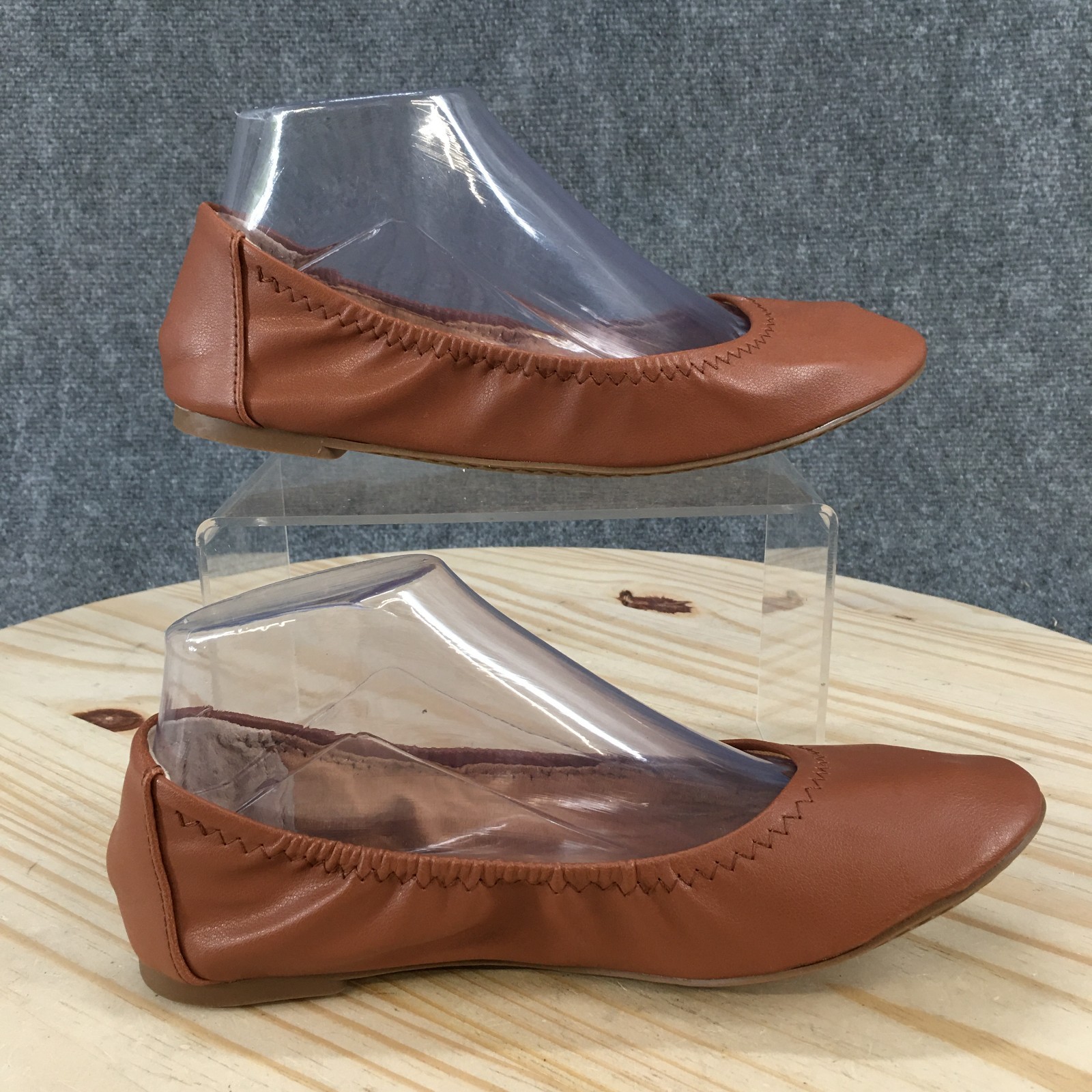 Time And Tru Shoes Womens 7W Scrunch Slip On Ballet Flats Brown Faux Leather
