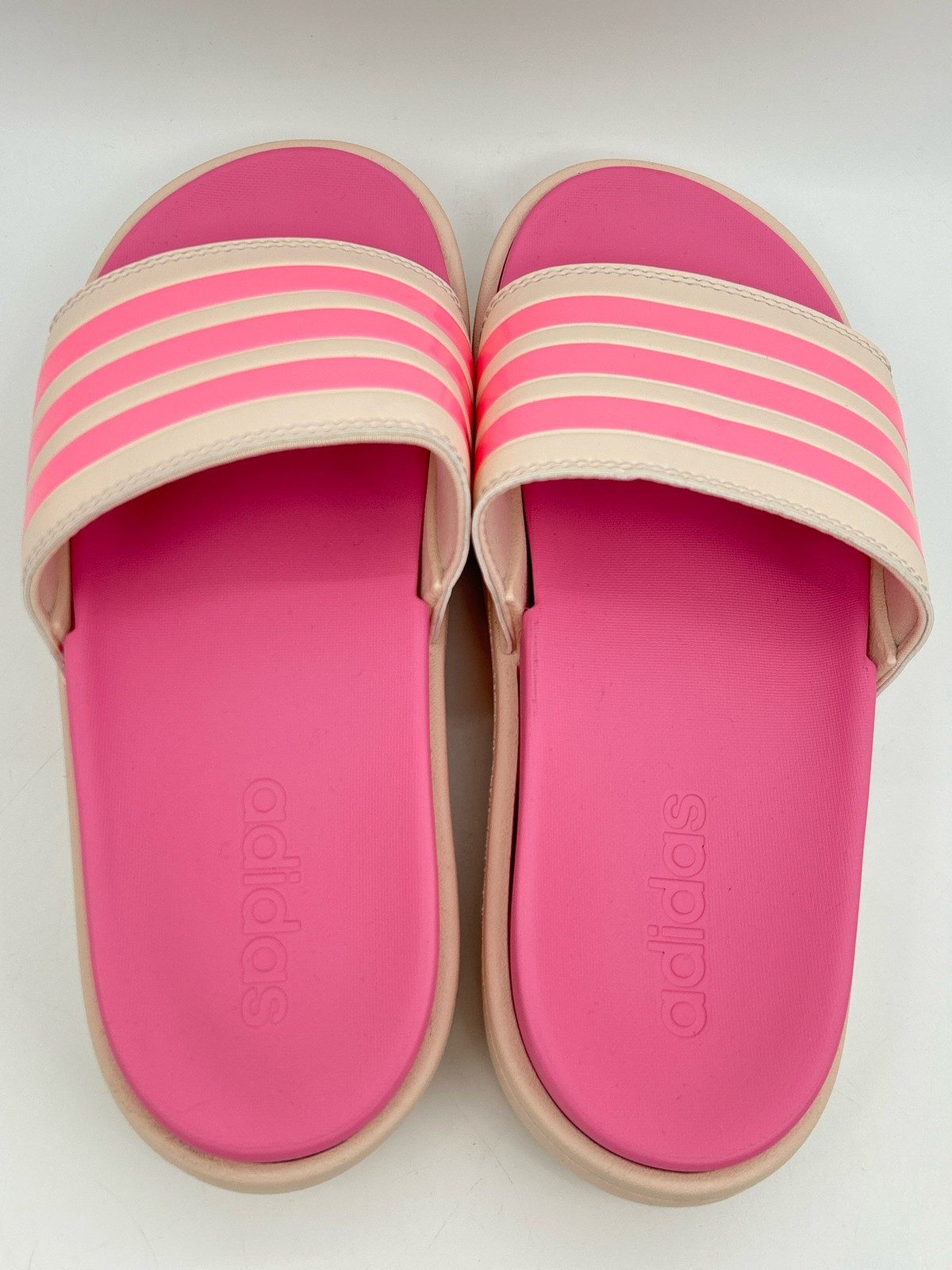 ADIDAS Adilette Platform Slide Sandals SZ 7 PINK BEIGE Women Flats Beach Logo