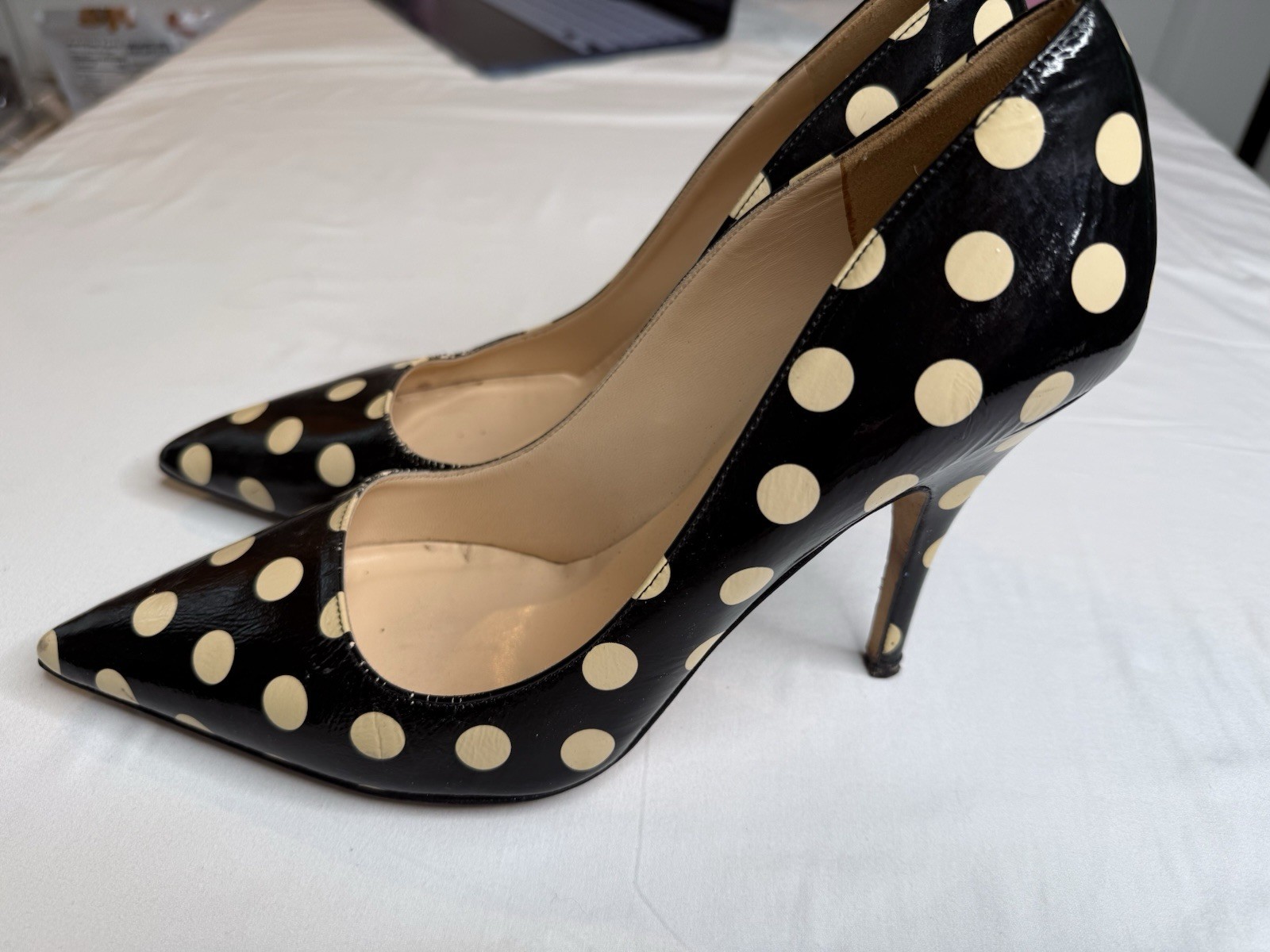 Kate Spade New York Black/Beige Polka Dot Leather Pointed Pump Stiletto 11B