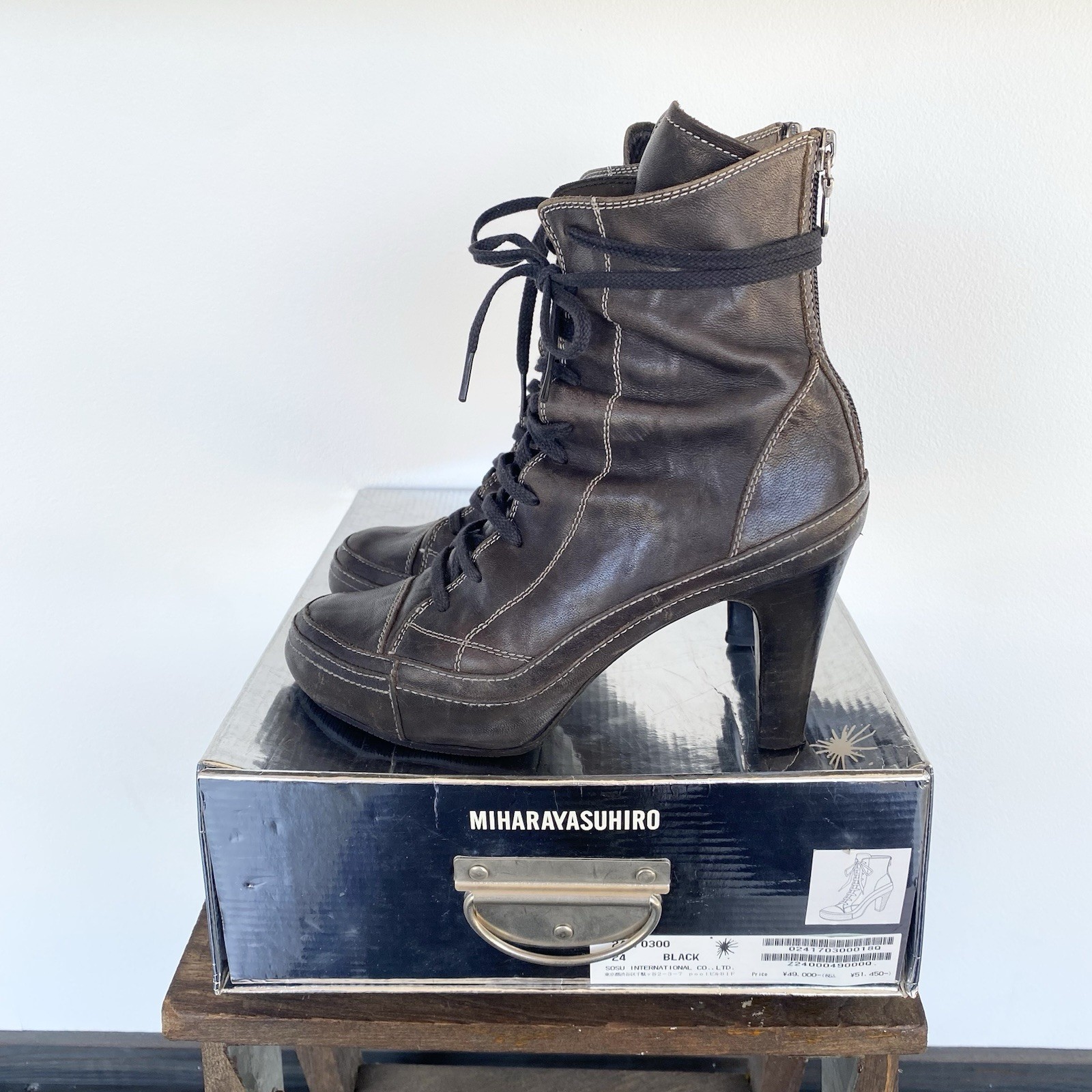 MIHARA YASUHIRO Women’s Leather Heeled Lace-Up Boots 24.0cm US7 UK5.5 EU38 Shoes